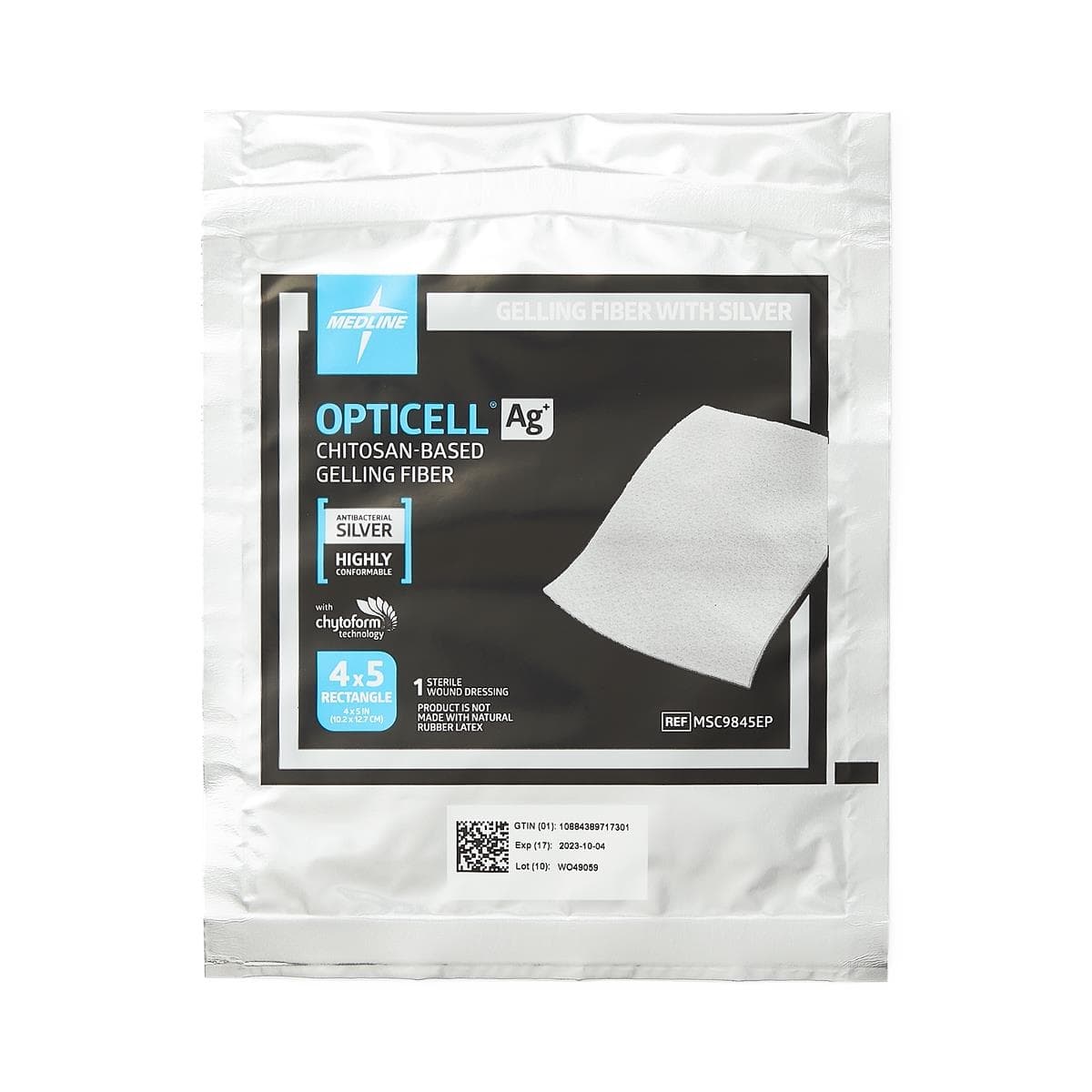 Opticell Ag+ Silver Antibacterial Gelling Fiber Dressing, 4 x 5 Inch - Each - Image 1