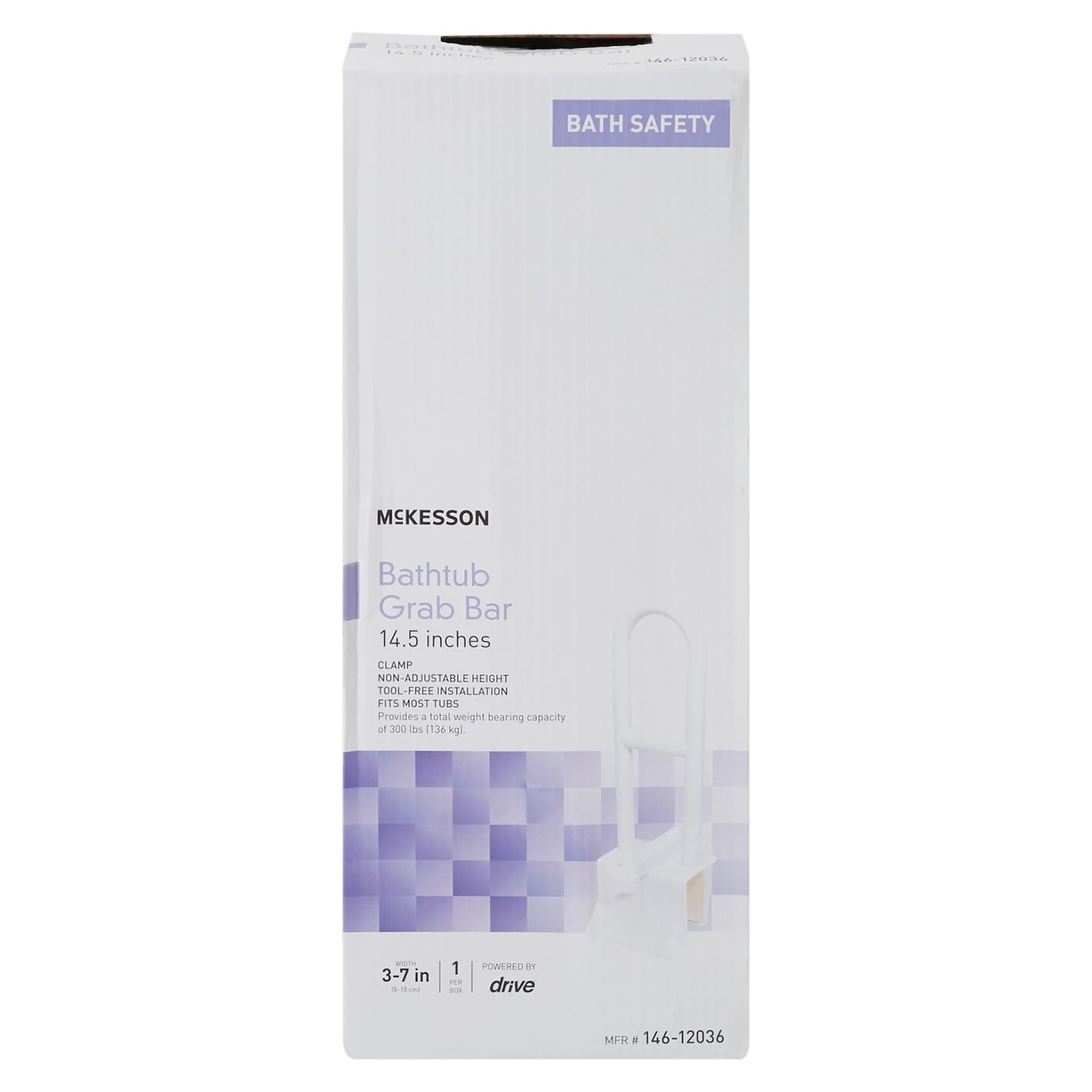 McKesson Smooth Handle Bathtub Grab Bar, White - Image 3