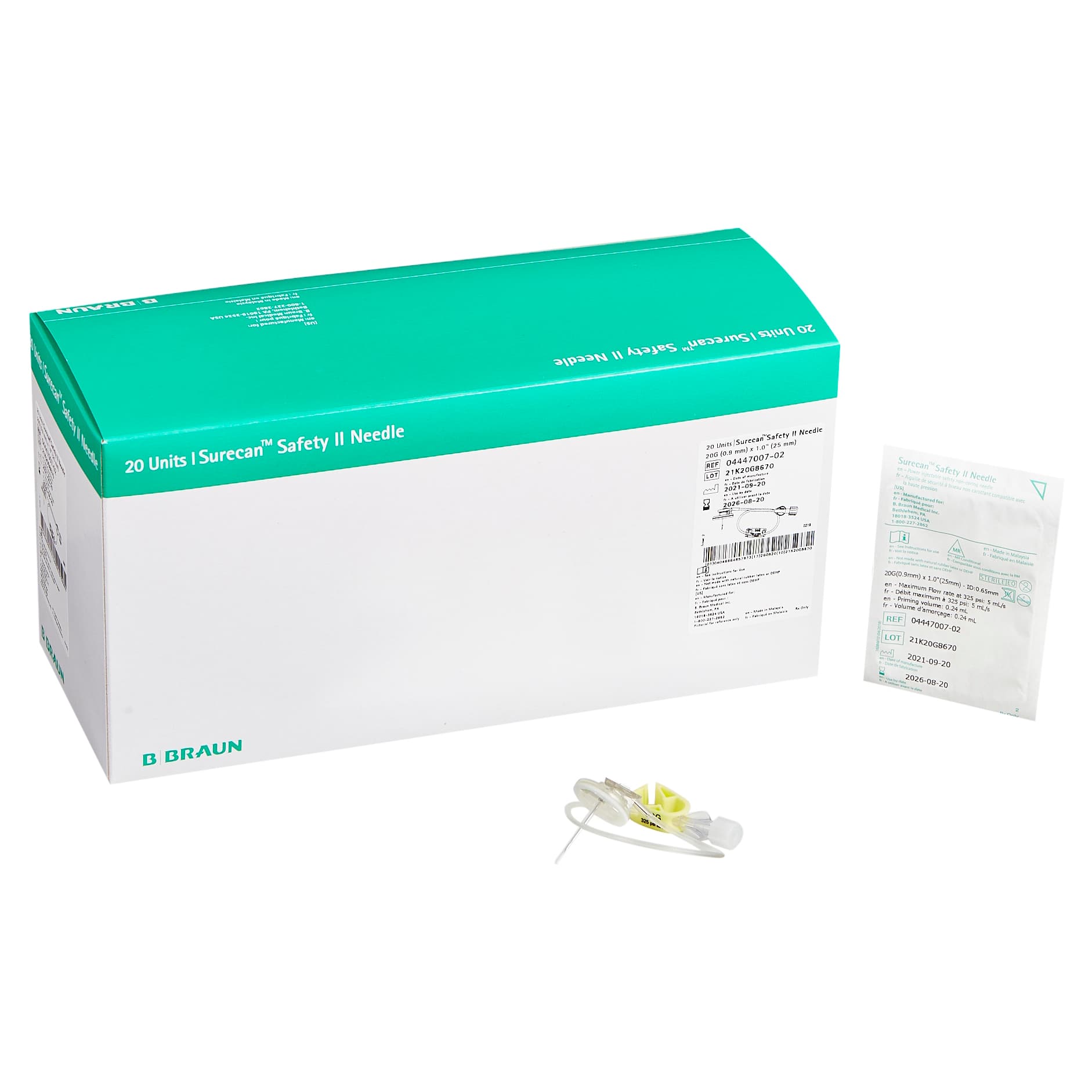 Surecan Safety II Huber Needle Infusion Set, 20 Gauge, 1 Inch, 7-1/2 Inch - Box of 20 - Image 1