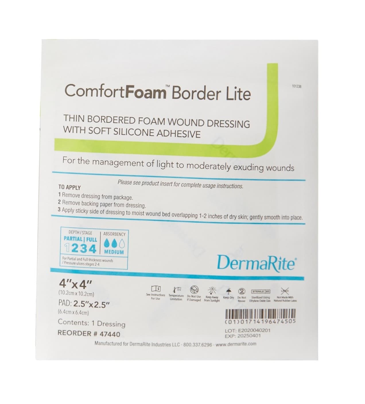 ComfortFoam Border Lite Thin Soft Silicone Adhesive Foam Dressing, 4 x 4 Inch - Each - Image 1