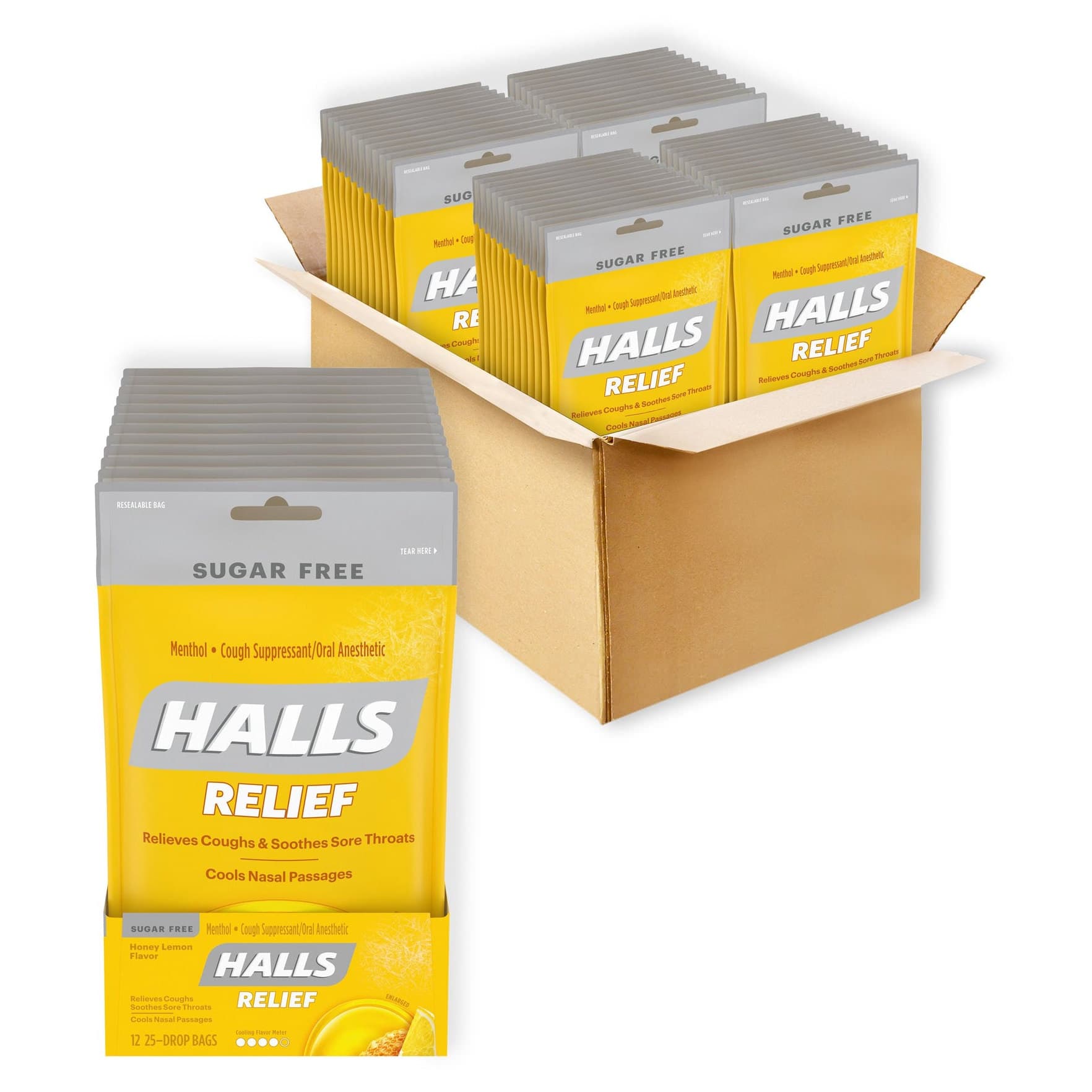 Halls Menthol Lyptus Honey Lemon Cough Drops, Sugar Free - Case of 48 - Image 2