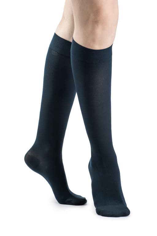 Sigvaris Women's Style Soft Opaque Calf-High Compression Socks, 20-30 mmHg, Closed Toe, Large-Short, Midnight Blue - Pair - Image 1