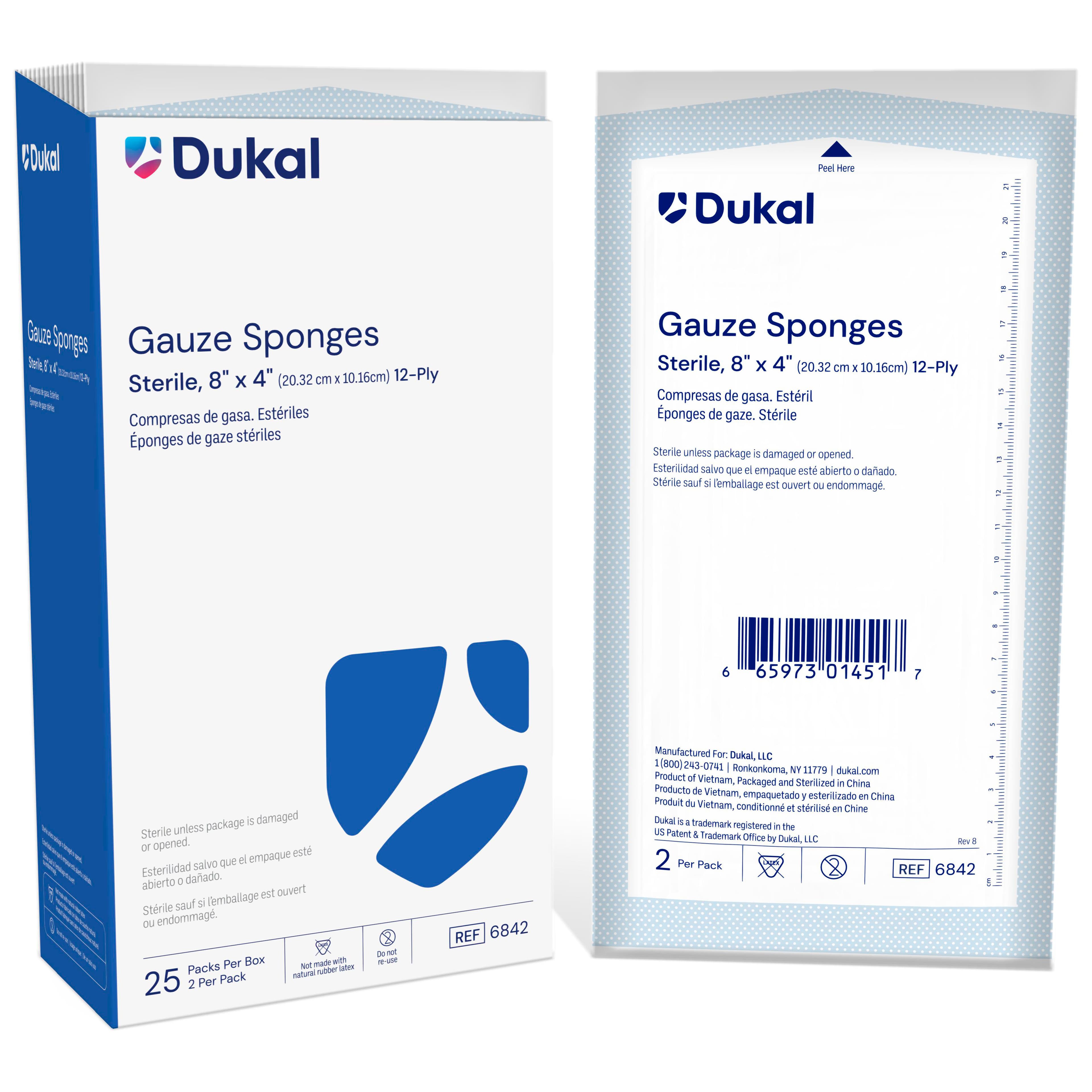 Dukal Gauze Sponge White 12-Ply Rectangle Sterile, 4 x 8 Inch - Box of 25 - Image 1