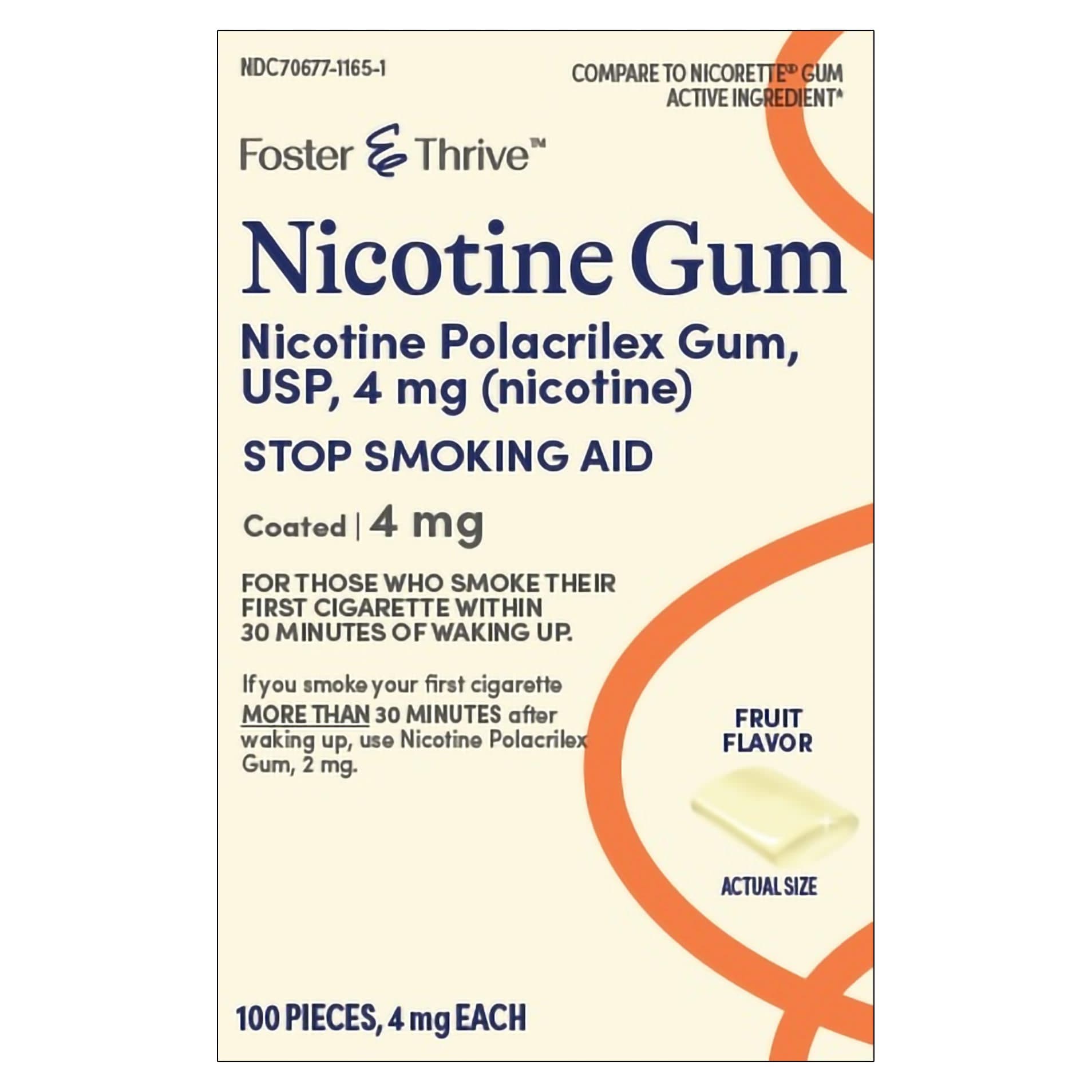 Foster & Thrive Nicotine Polacrilex 4 mg Strength Gum Stop Smoking Aid, Fruit Flavor - Box of 100 - Image 1