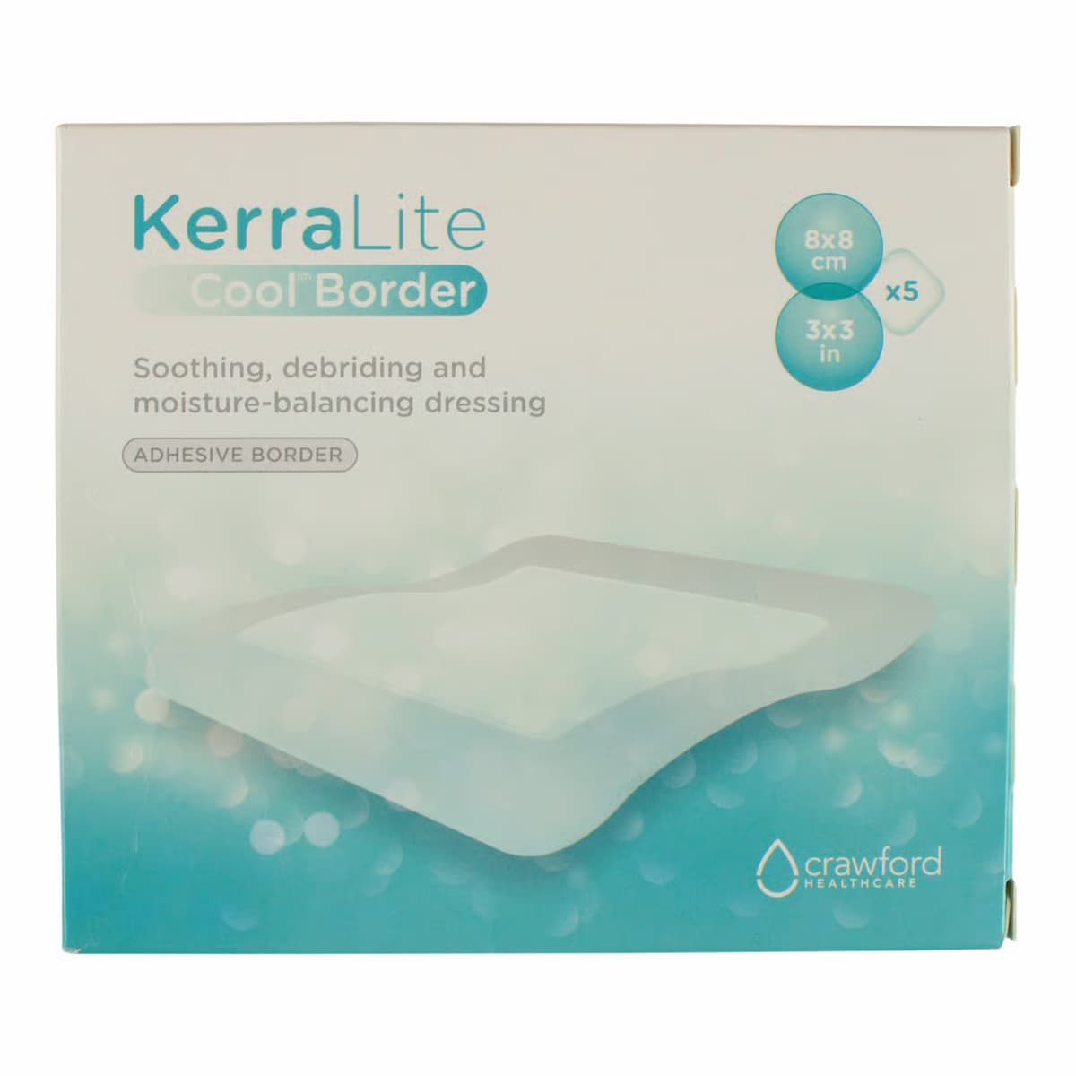 KerraLite Cool Adhesive Border Hydrogel Moisture Balancing Dressing, 3" x 3" - Box of 5 - Image 1