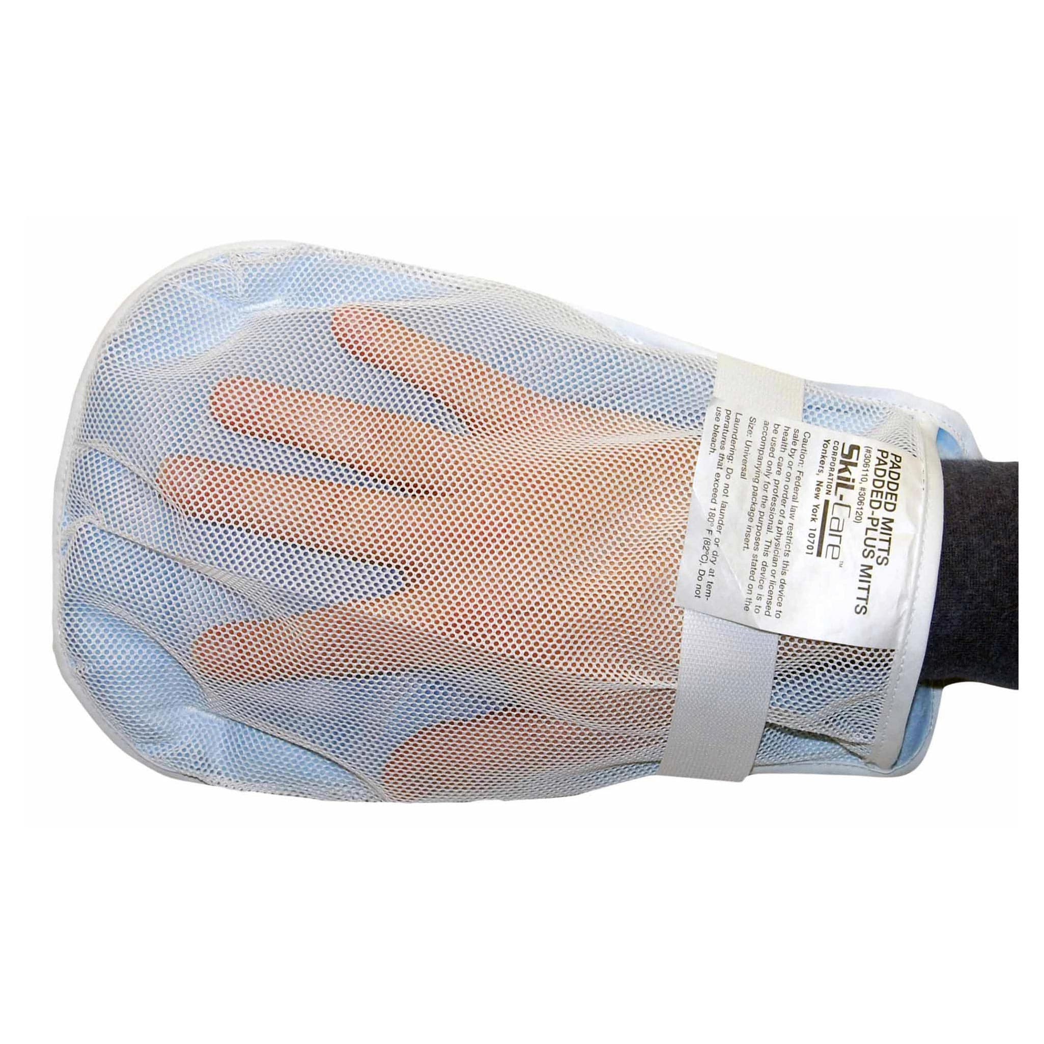 Skil-Care Tie Strap Hand Control Mitt, One Size Fits Most, White, Mesh-Padding, with Strap - Pair - Image 1