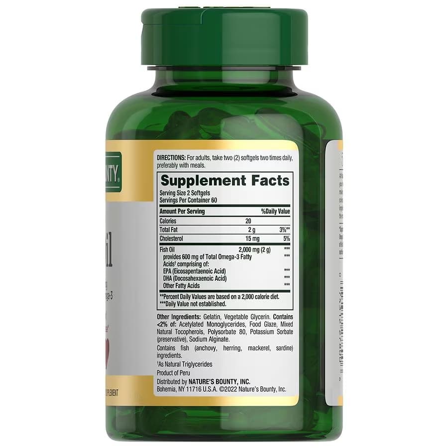 Nature's Bounty Omega-3 Fish Oil Odorless, 1000 mg - Bottle of 120 - Image 2