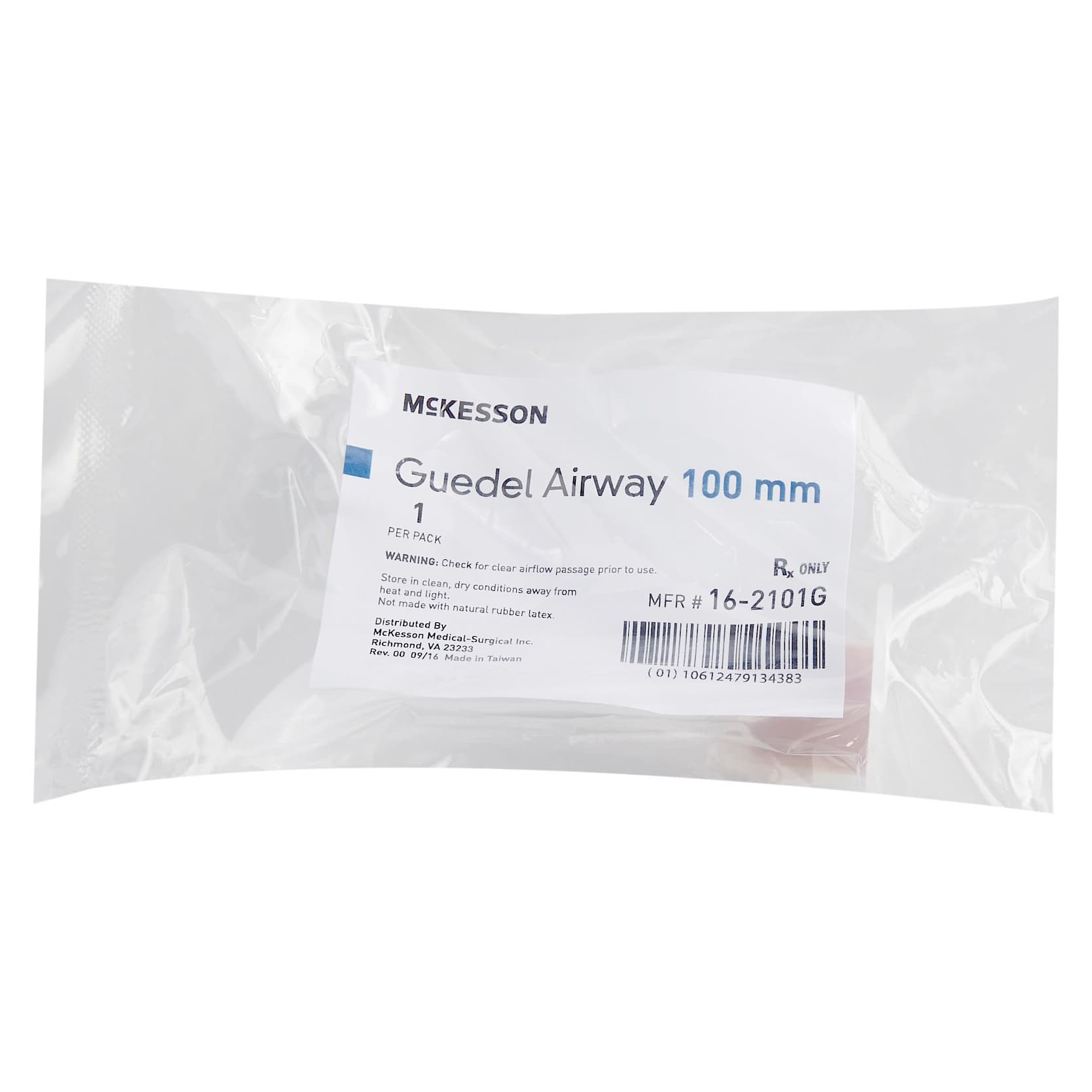McKesson Guedel Oropharyngeal Airway Single Patient Use, Red, ISO 10, 100 mm Length, 76 to 100 mm - Image 1