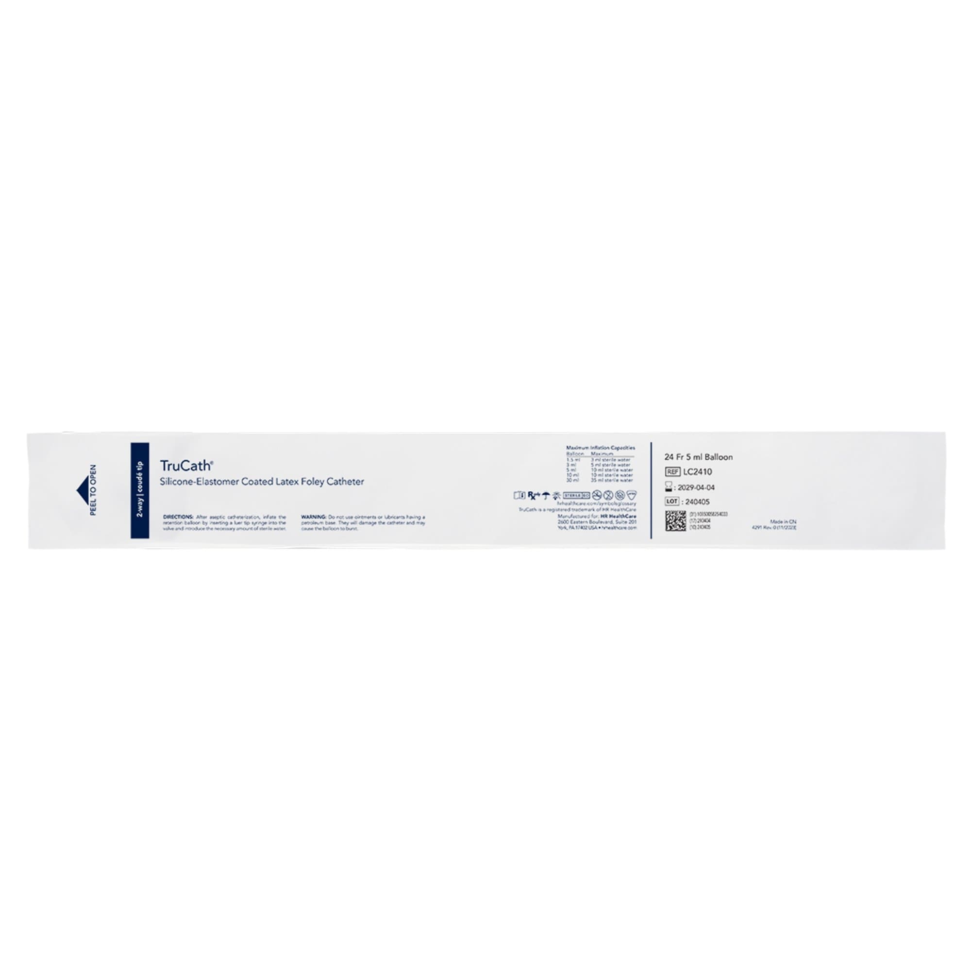 TruCath Silicone-Elastomer Coated Latex 2-Way Foley Catheter, Coude Tip, 24 Fr, 5 mL - Each - Image 1