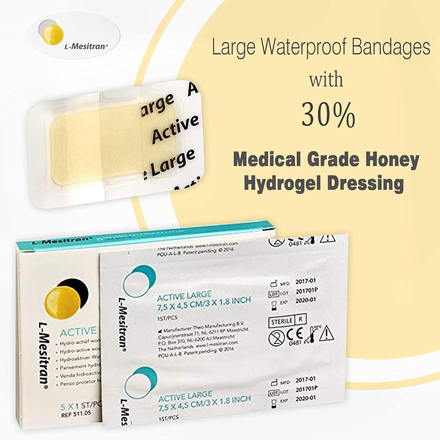 McKesson L-Mesitran Honey Wound and Burn Dressing, 3 x 1.8 Inch - Image 2