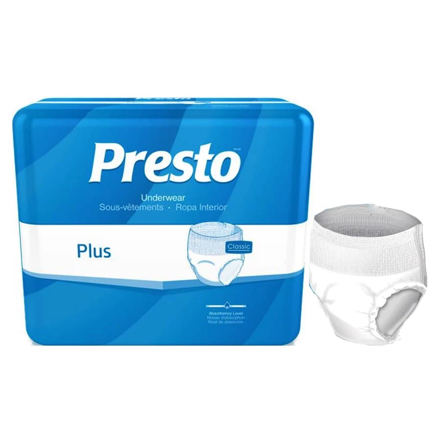 Presto Plus Classic Incontinence Underwear, Unisex, Extra Large - Package of 20