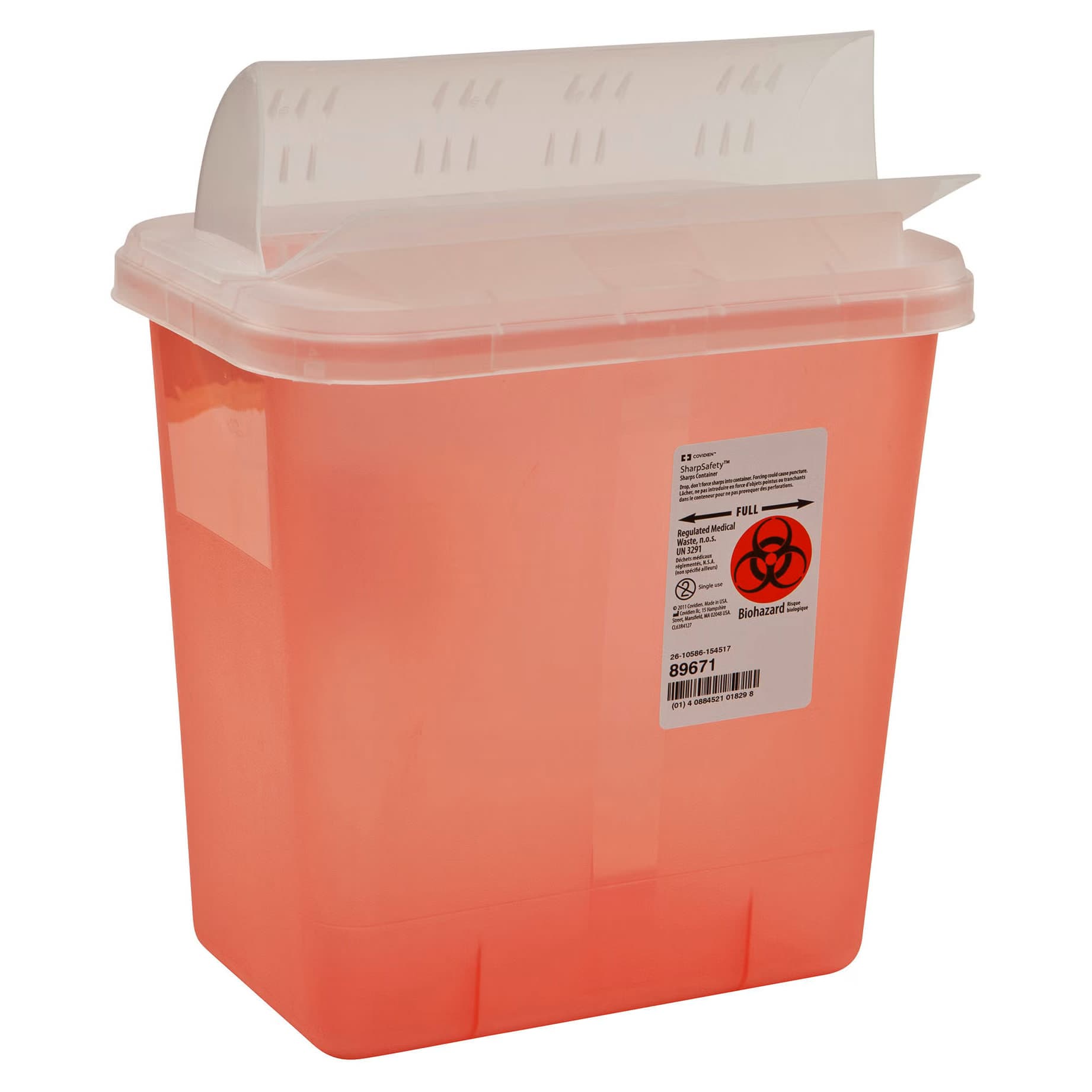 Monoject Multi-Purpose Sharps Containers with Horizontal-Drop Opening Lid, Transparent Red - Case of 20 - Image 1