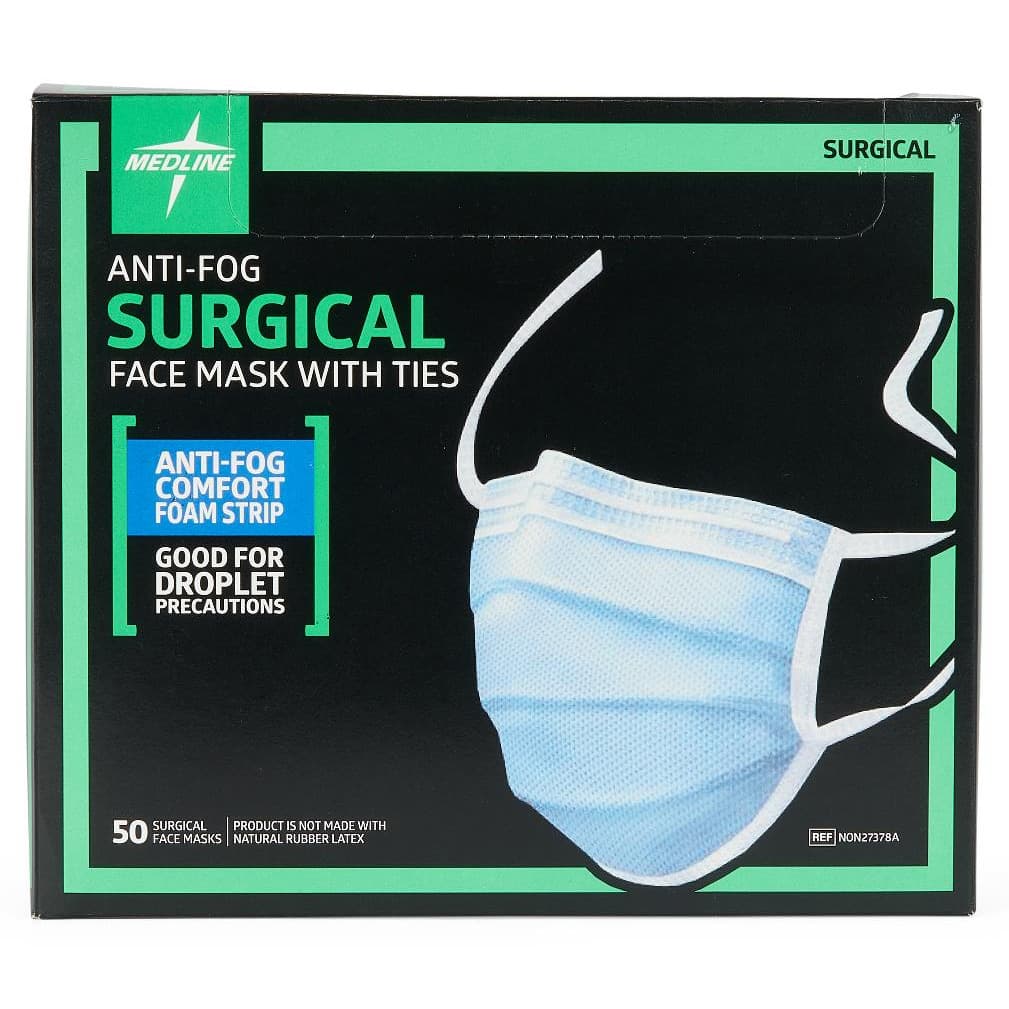 Medline Surgical Face Mask with Comfort Anti-Fog Foam Strip, 3 Ply - Image 1