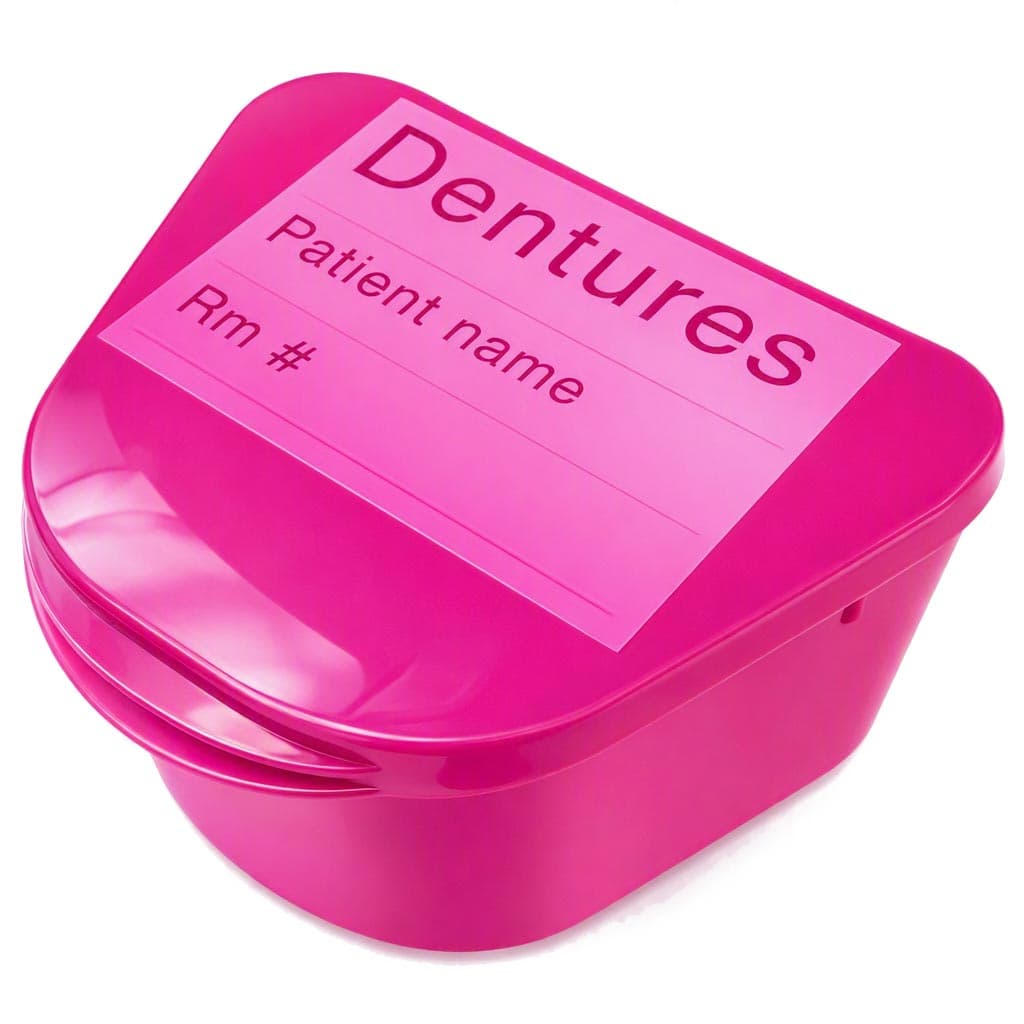 Medegen Denture Cup, with Hinged Lid, 4 x 3 Inch, Pink