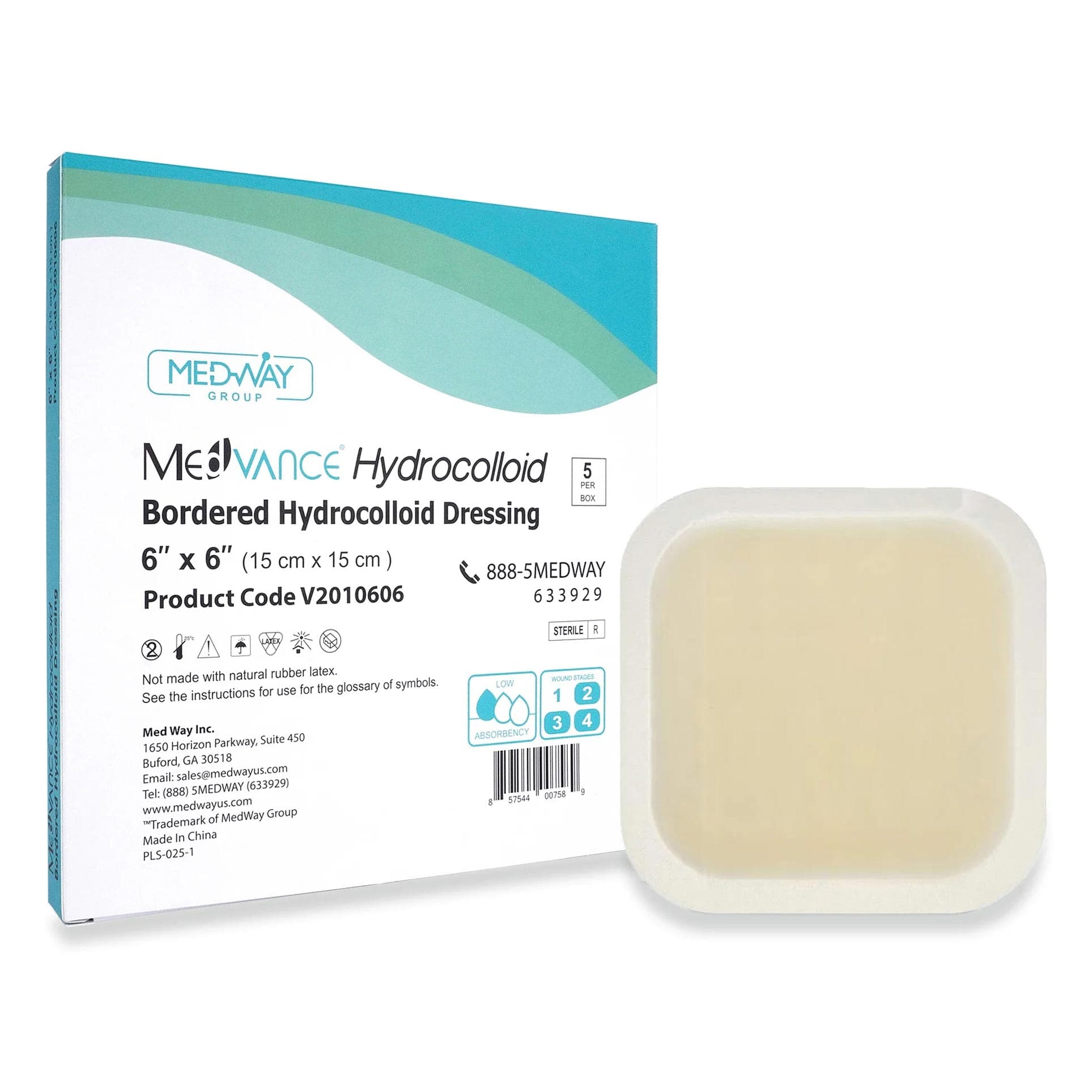 MedVance Bordered Hydrocolloid Dressing, 6 x 6 Inch, 4 x 4 Inch Pad - Box of 5 - Image 1