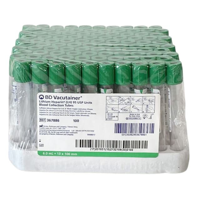 BD Vacutainer Lithium Heparin Blood Collection Tubes with Hemogard Closure, 6 mL - Box of 100 - Image 1