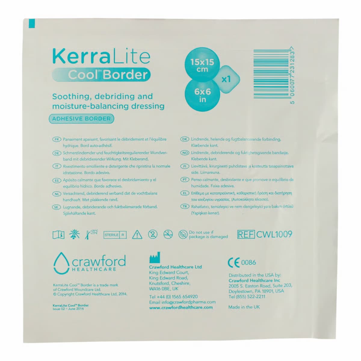 KerraLite Cool Adhesive Border Hydrogel Moisture Balancing Dressing, 6" x 6" - Image 1