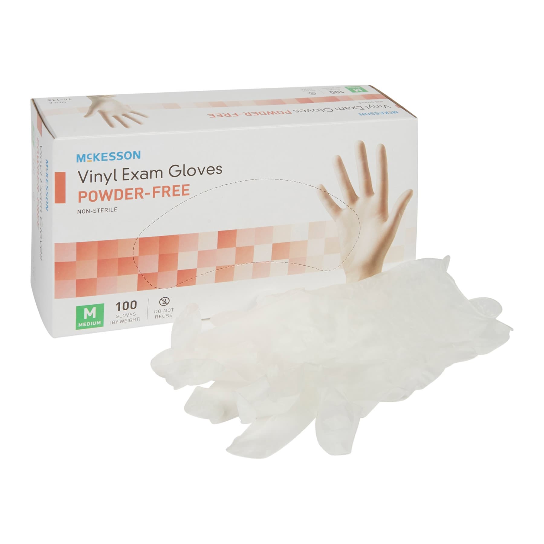 McKesson Standard Cuff Vinyl Powder Free Exam Gloves, Clear, Medium - Box of 100 - Image 1