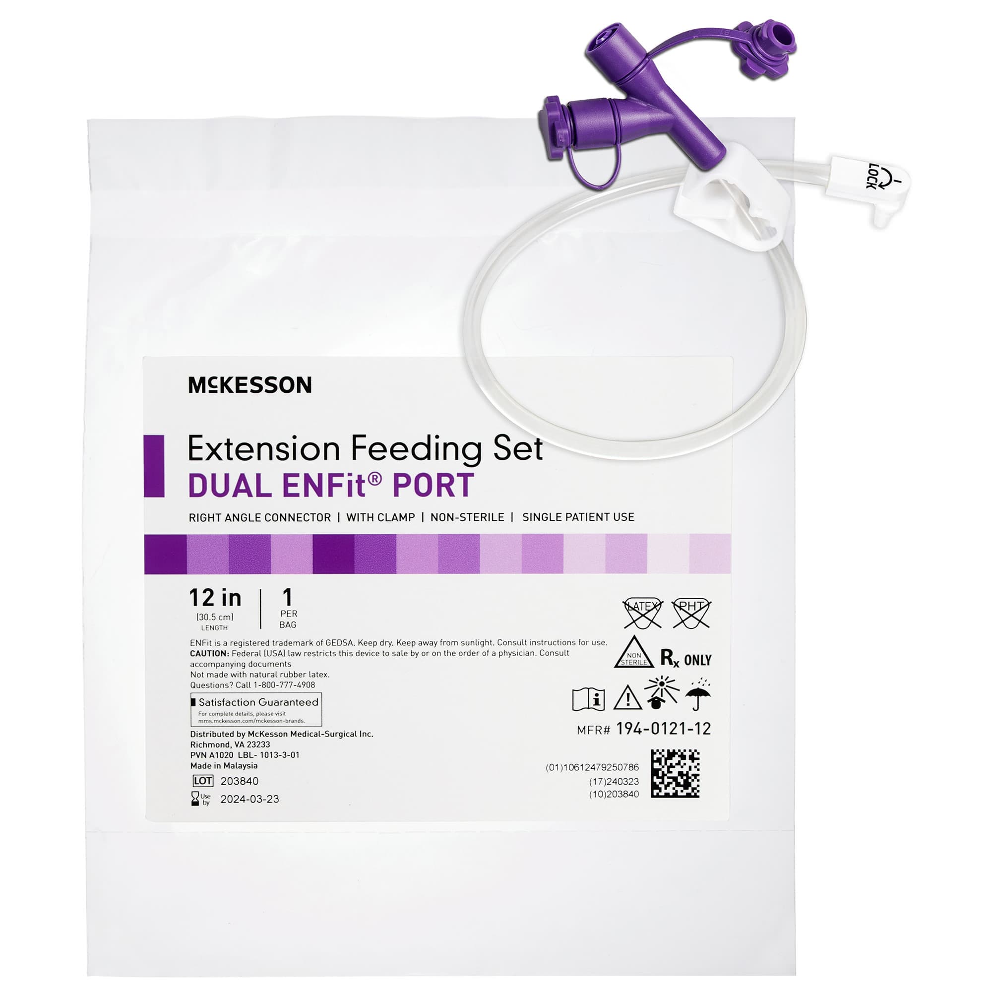 McKesson Enfit Y-Port Enteral Extension Set with Right Angle Connector, 12 Inch - Case of 30 - Image 1