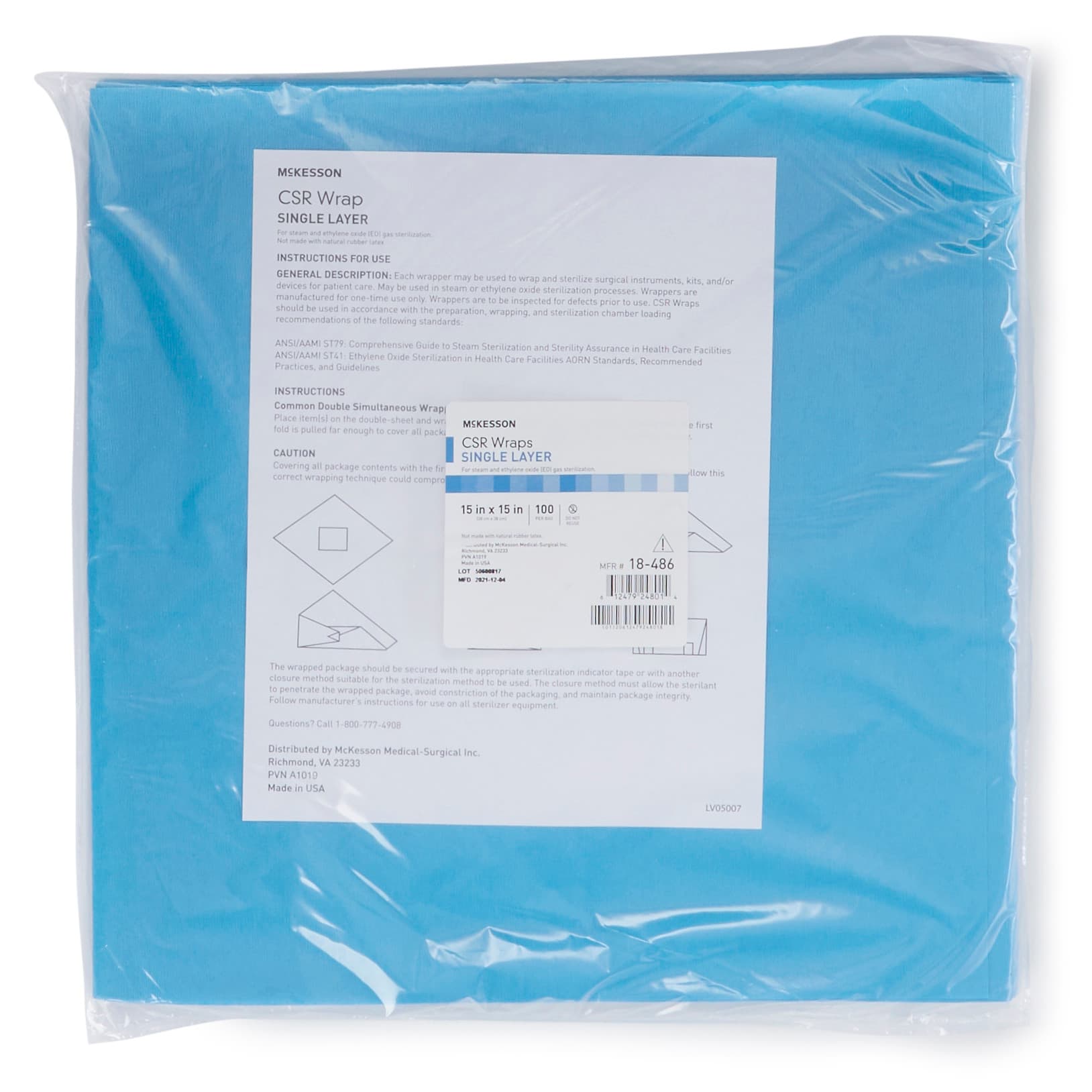 McKesson Sterilization Wrap Blue Single Layer Disposable, 15 X 15 Inch - Box of 100 - Image 1