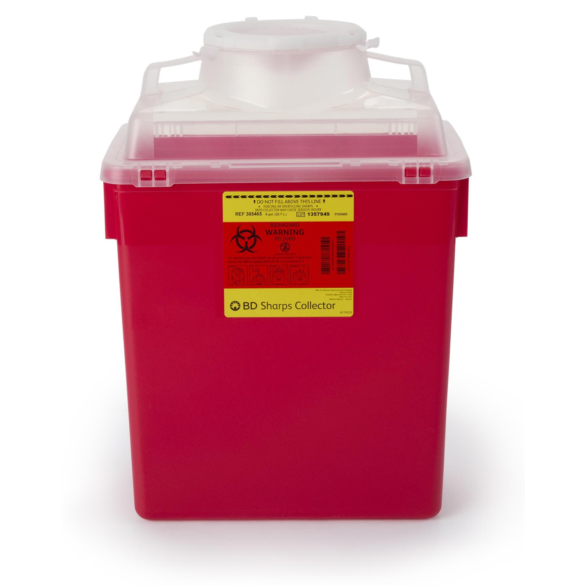 BD Multi-Use Nestable Sharps Collector, Large Funnel, 6 Gallon - Case of 12 - Image 1