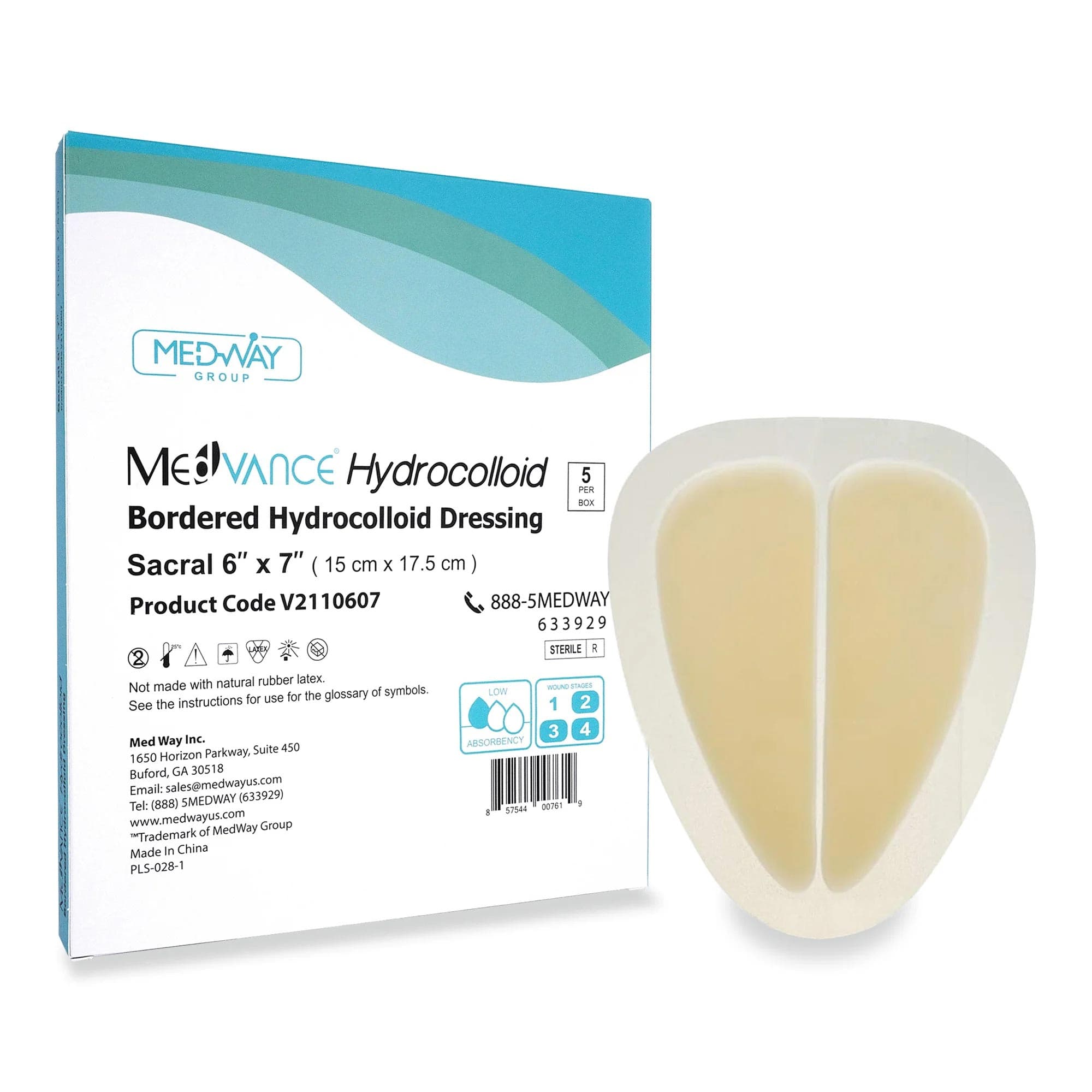 MedVance Sacral Bordered Hydrocolloid Dressing, 6 x 7 Inch, 4 x 4 Inch Pad - Box of 5 - Image 1