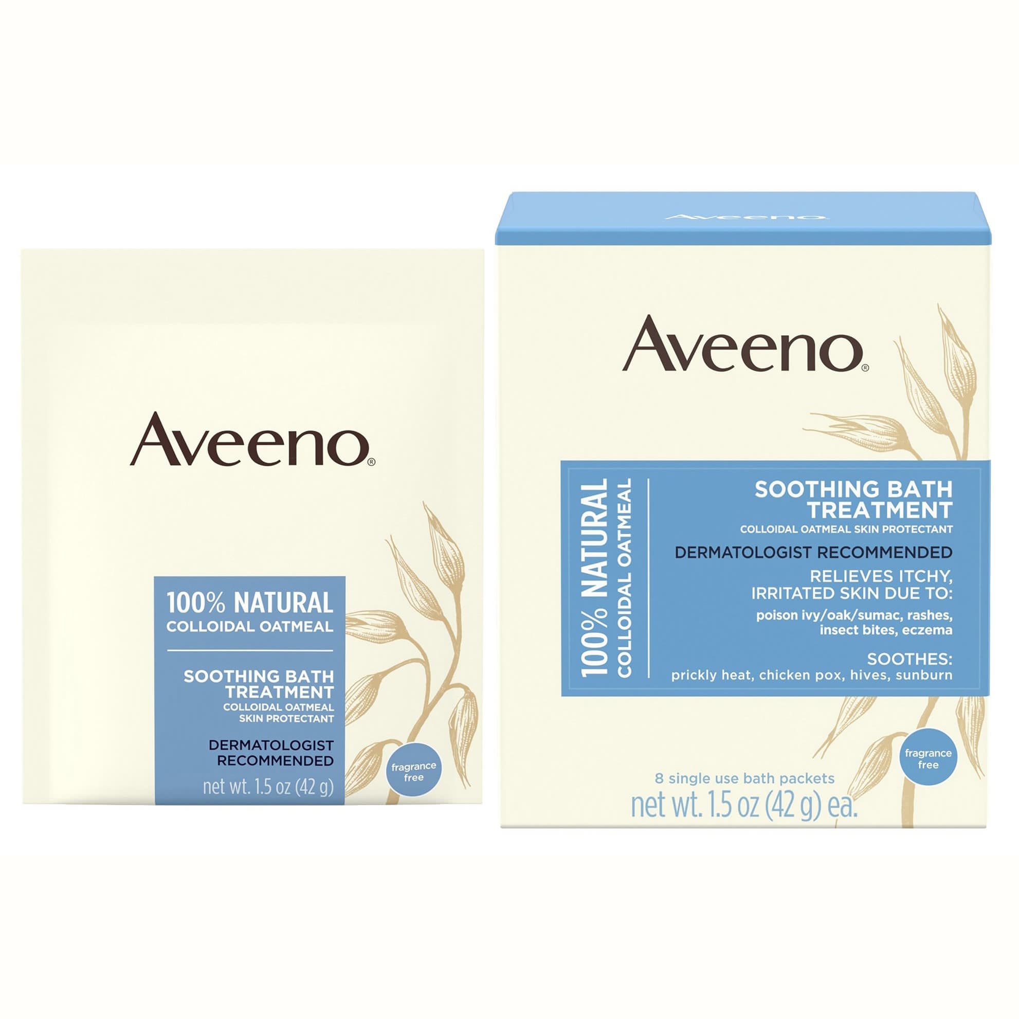 Aveeno Colloidal Oatmeal Soothing Bath Treatment, 1.5 oz - Box of 8 - Image 1