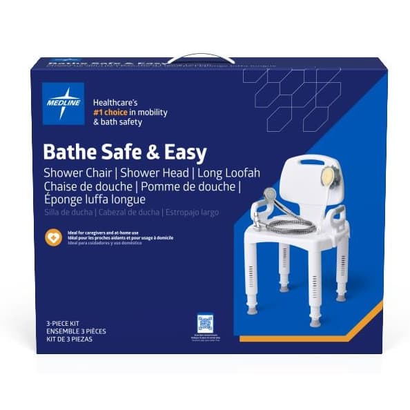 Medline Premium Shower Chair, Handheld Showerhead & Long Loofah with Handle Kit - Image 2