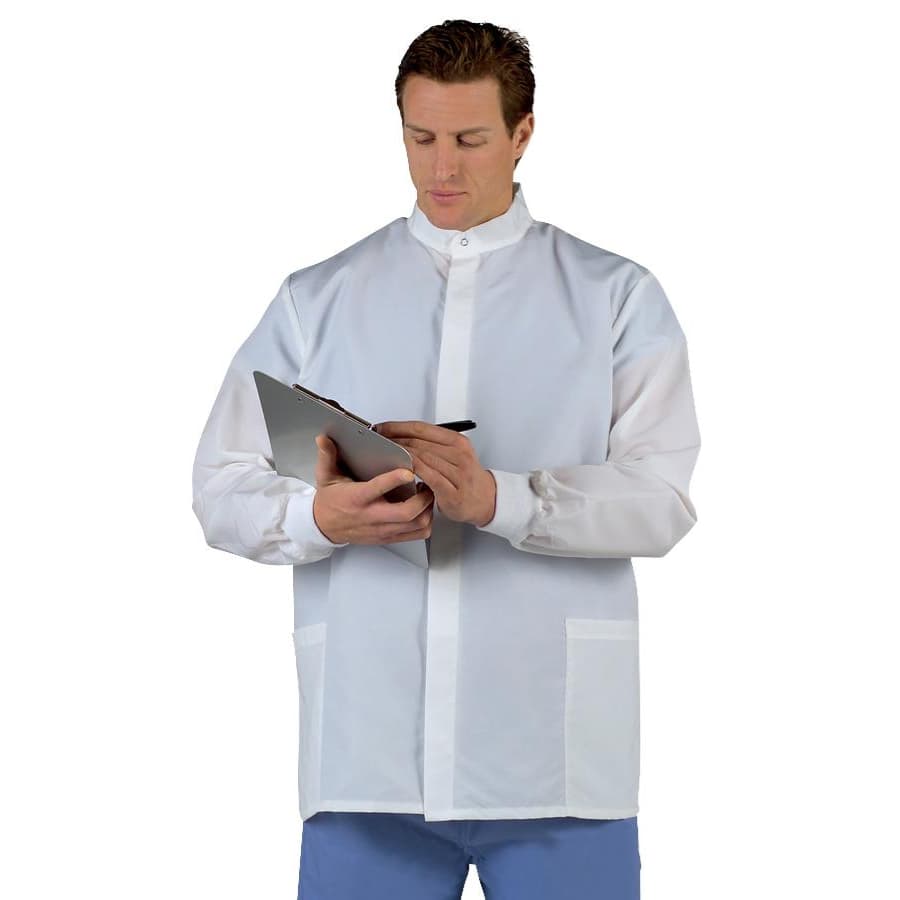 Medline Fluid-Resistant Unisex Short Barrier Lab Coats, Large - Image 1