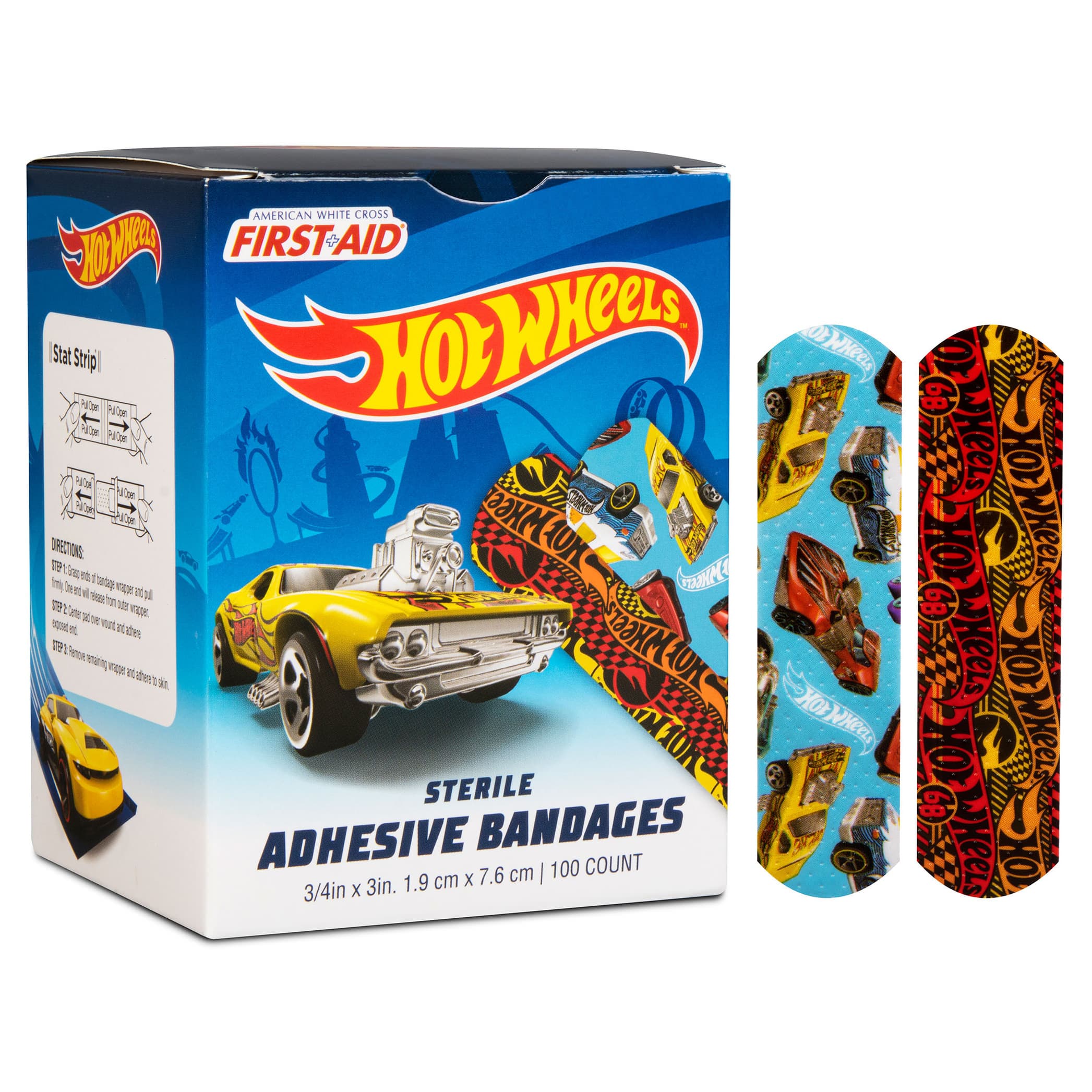 Dukal American White Cross Hot Wheels Stat Strip Adhesive Bandages, 3/4 x 3 Inch - Case of 1200 - Image 1