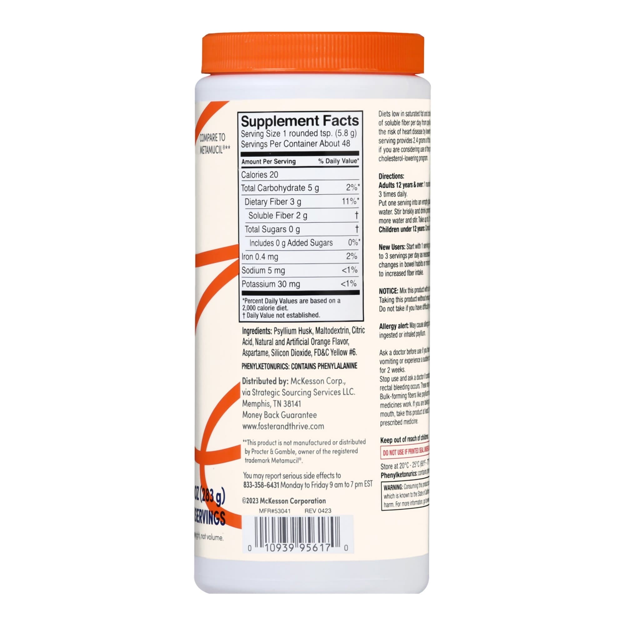 Foster & Thrive Psyllium Husk Fiber Supplement, Powder, Orange Flavor, 10 oz - Each - Image 2