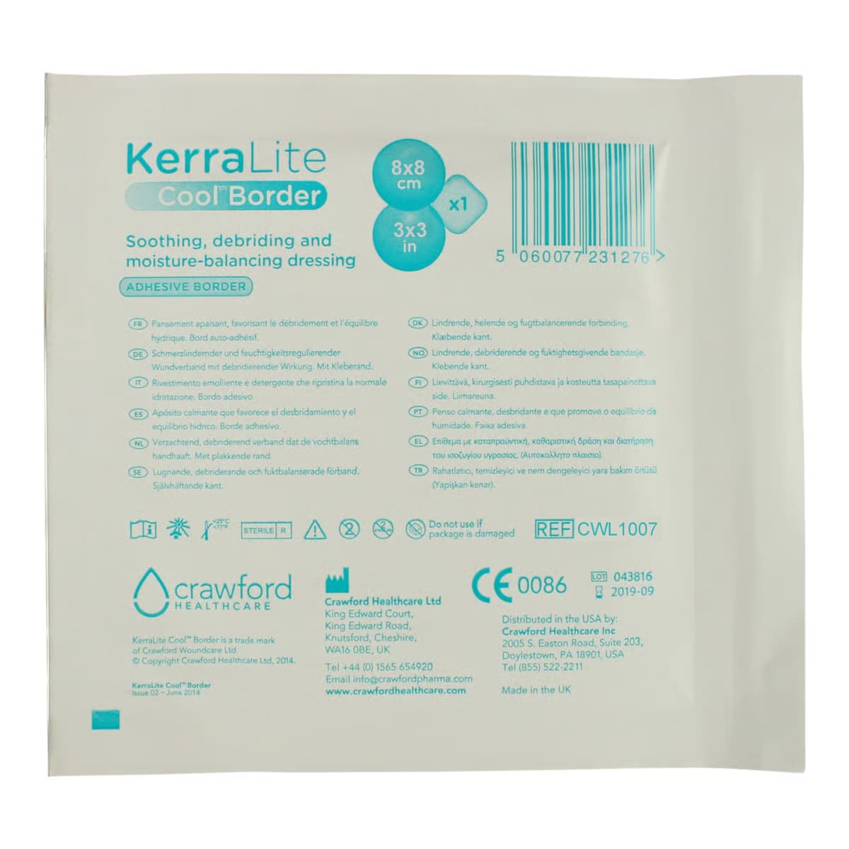 KerraLite Cool Adhesive Border Hydrogel Moisture Balancing Dressing, 3" x 3" - Image 1