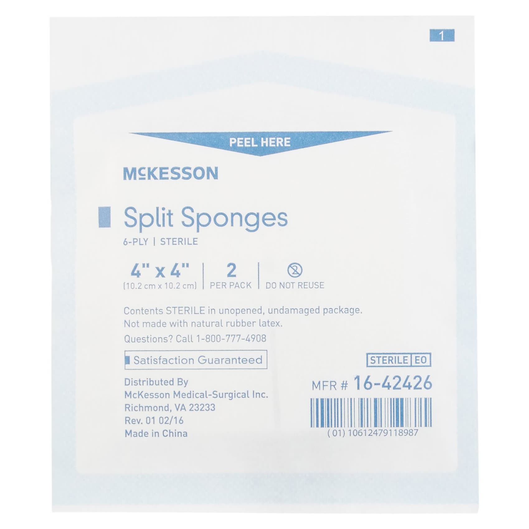 McKesson Polyester and Rayon I.V. Split Sponge, 4 x 4 Inch - Package of 2 - Image 1