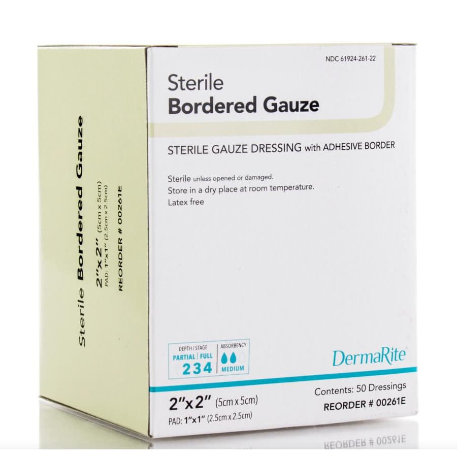 DermaRite Sterile Bordered Gauze Dressing with Adhesive Border, 2 x 2 Inch - Box of 50 - Image 1