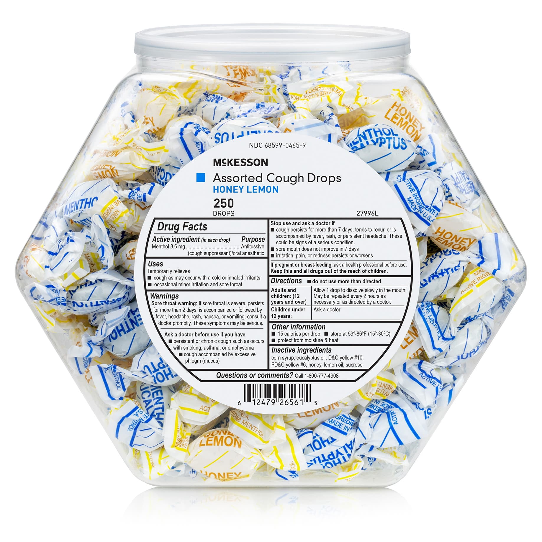 McKesson Cold and Cough Relief Lozenge, Honey Lemon-Eucalyptus Flavor, 8.6 mg - Box of 250 - Image 1
