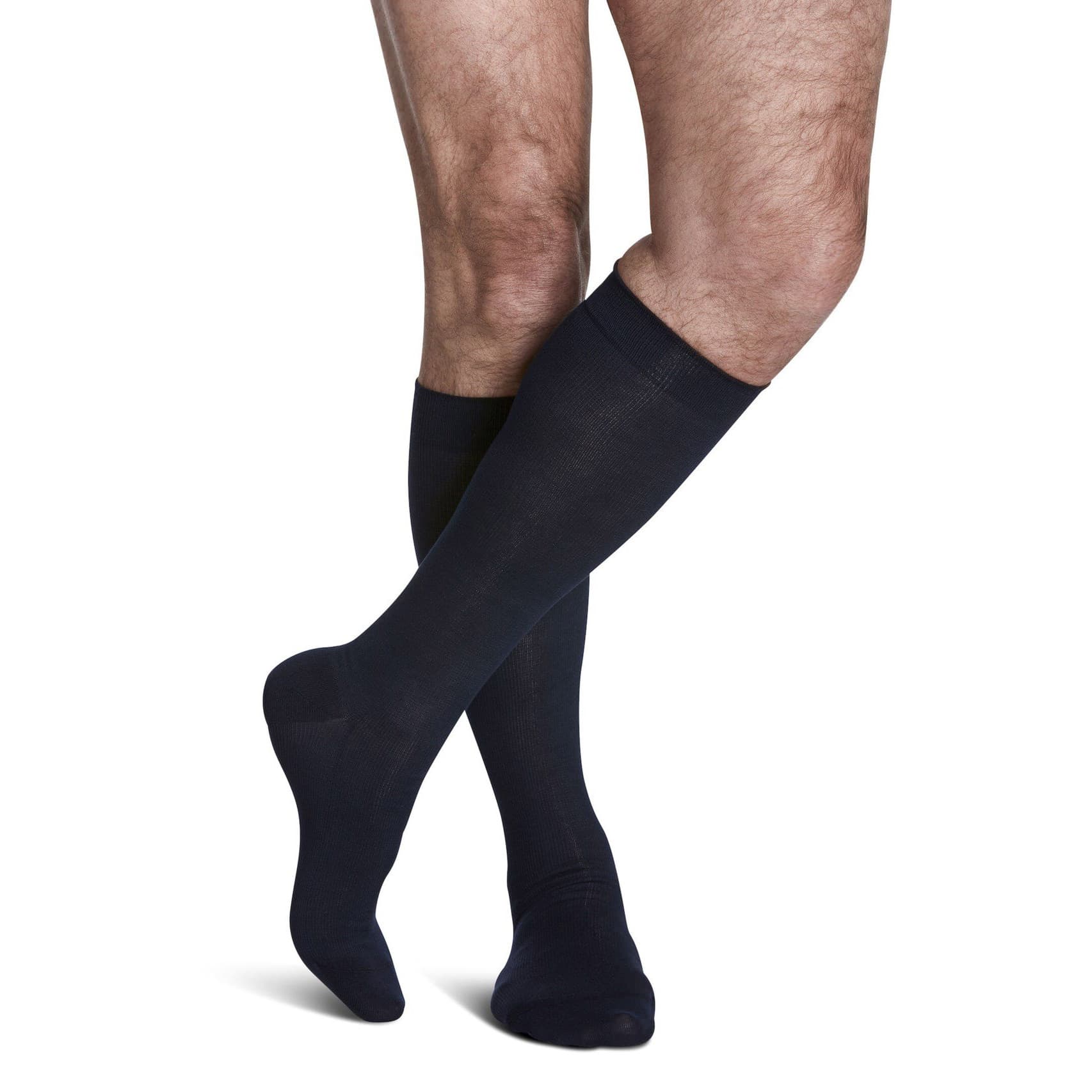 Sigvaris Style Sea Island Cotton Calf High Compression Socks, 20-30 mmHg Men, Navy, Medium-Short - Pair - Image 1