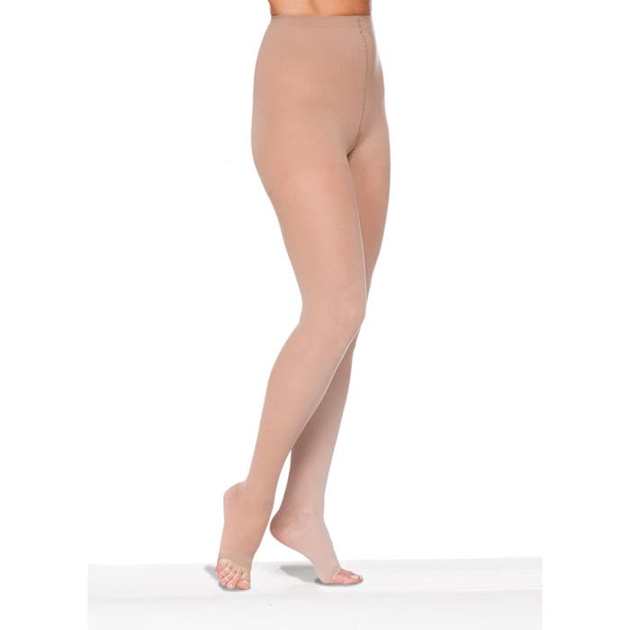 Sigvaris Women's Style Sheer Open Toe Compression Pantyhose, 20-30mmHg Large-Short, Natural - Pair - Image 1