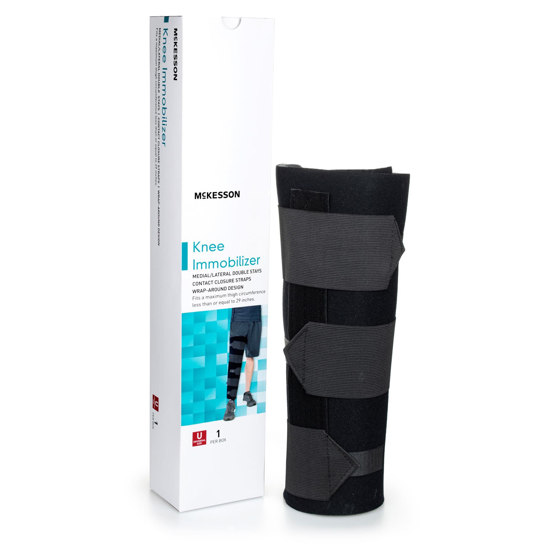 McKesson Knee Immobilizer Black Left or Right Knee, Up To 36 Inch Thigh, 18 Inch Length, X-Large - Image 1