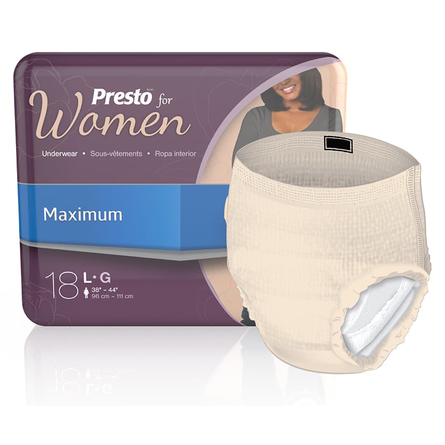 Presto Descreet Underwear Women, Maximum Absorbency, Large - Case of 72 - Image 1
