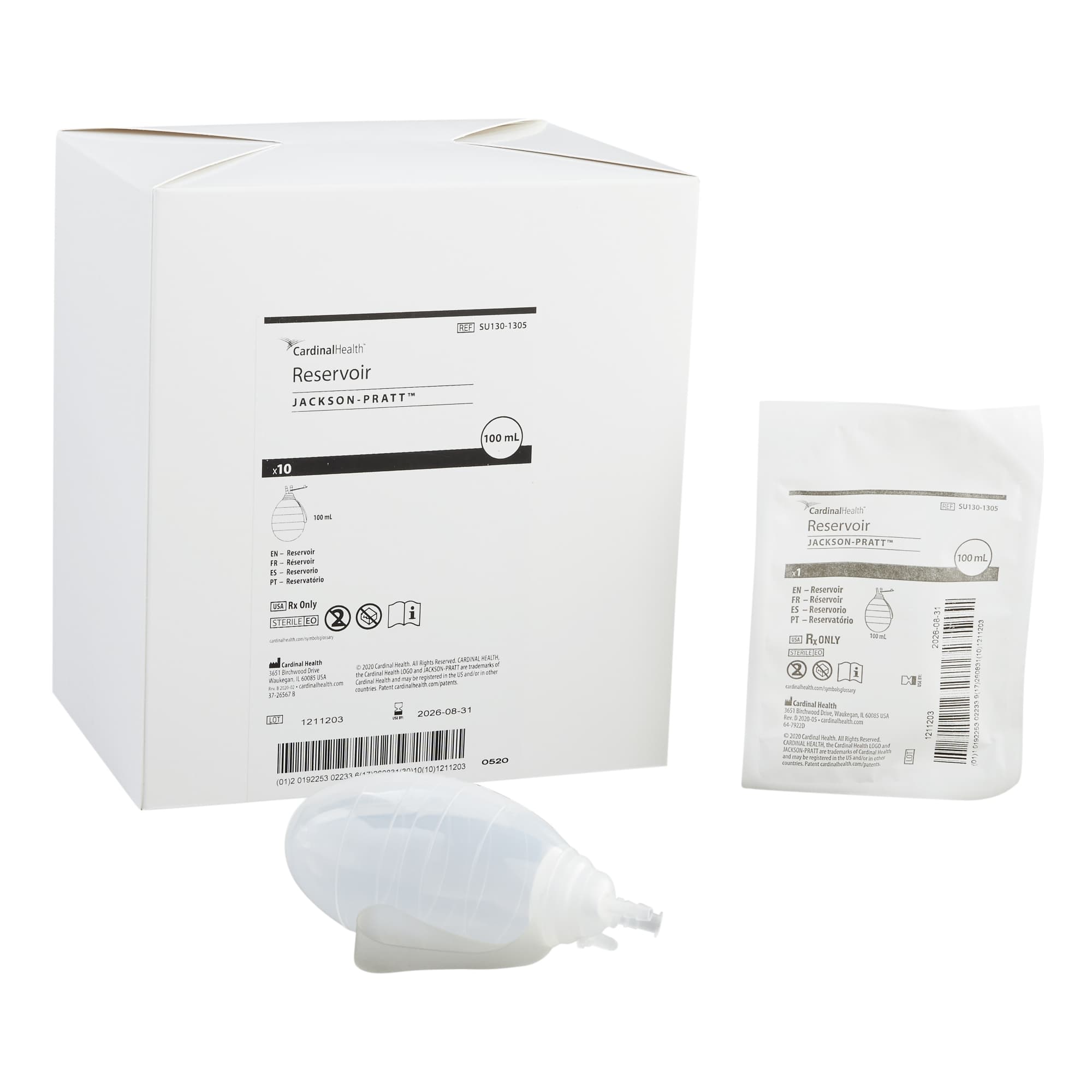 Jackson-Pratt Drainage Silicone Bulb Reservoir, 100cc Capacity - Box of 10 - Image 1