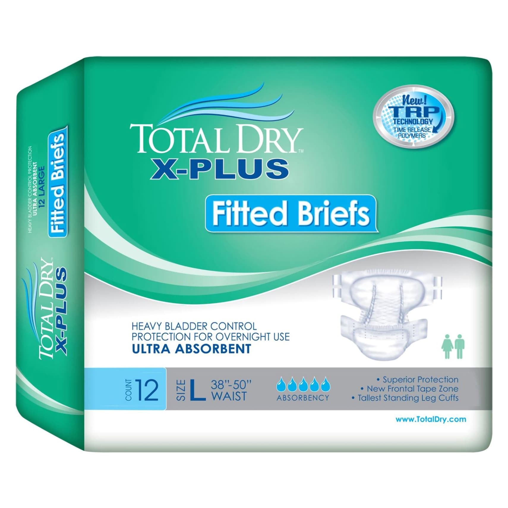 TotalDry X-Plus Fitted Briefs, Large - Bag of 12 - Image 1