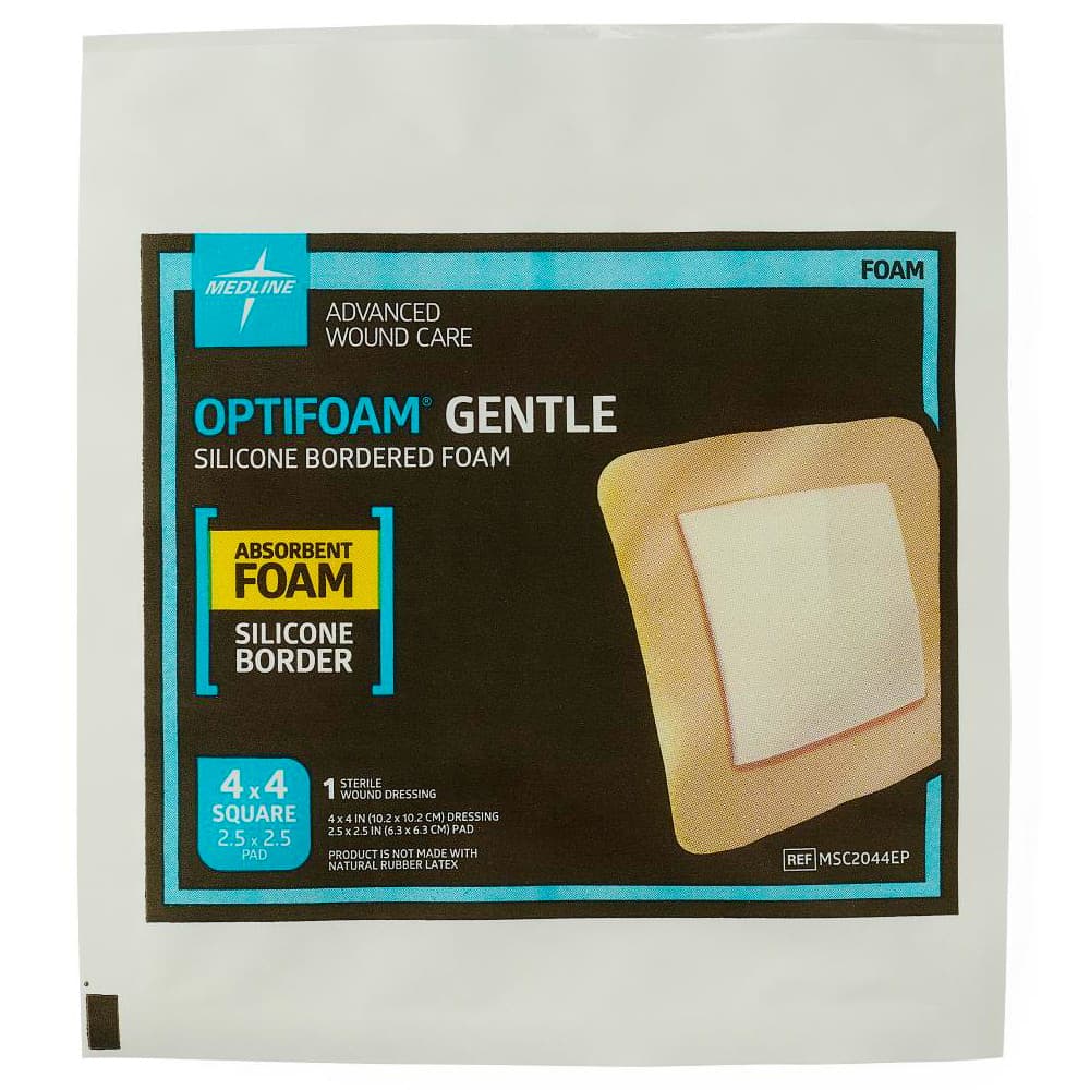 Optifoam Gentle Silicone Bordered Foam Dressing, Sterile, 4 x 4 Inch - Each - Image 1