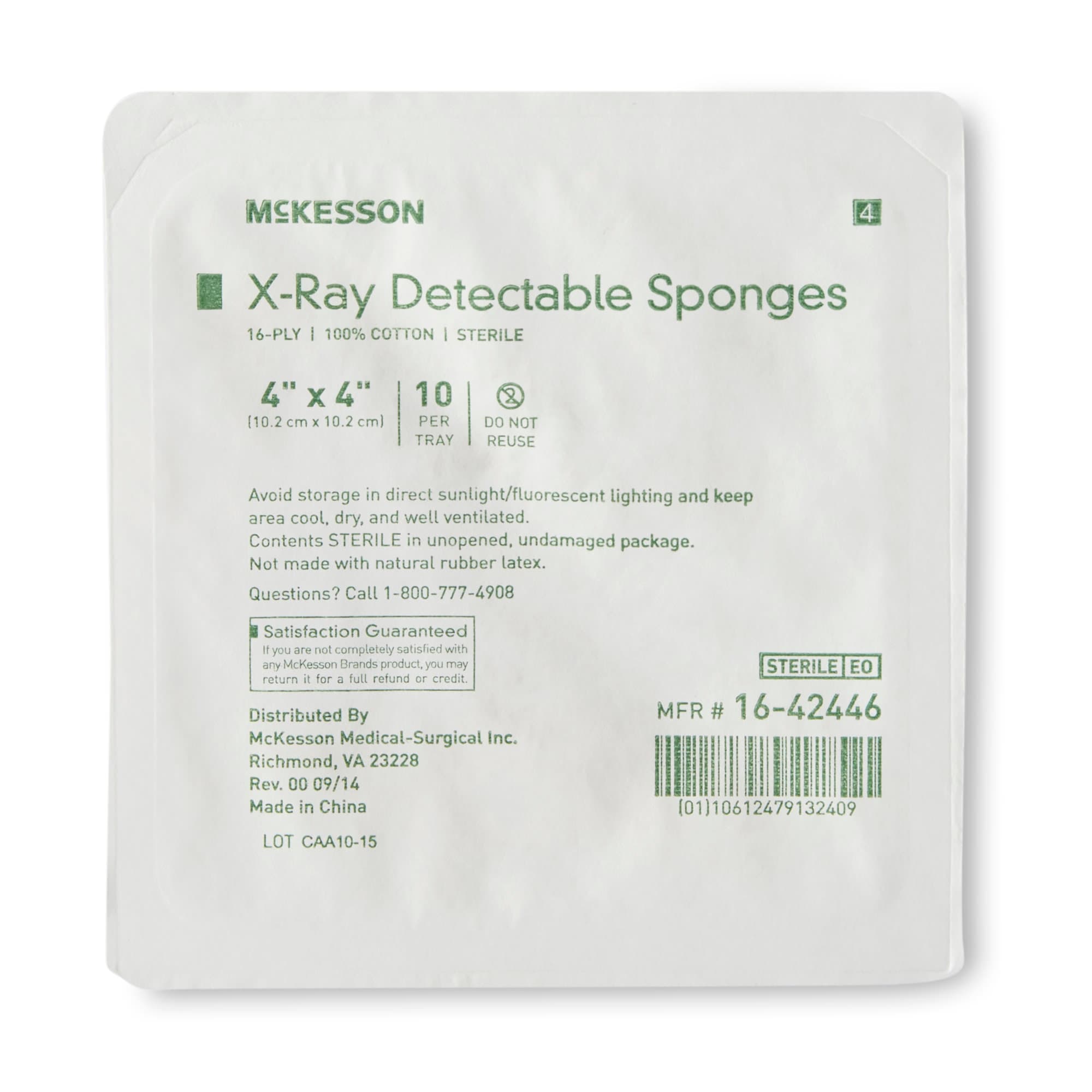 McKesson X-Ray Detectable Gauze Sponge White 16-Ply Square Sterile, 4 X 4 Inch - Case of 720 - Image 1