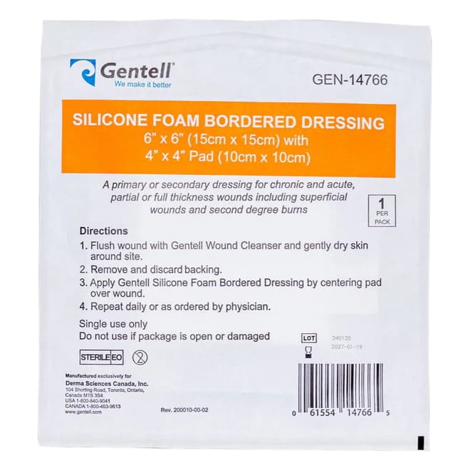 Gentell Bordered Silicone Foam Dressing, 6 x 6 Inch - Each - Image 1