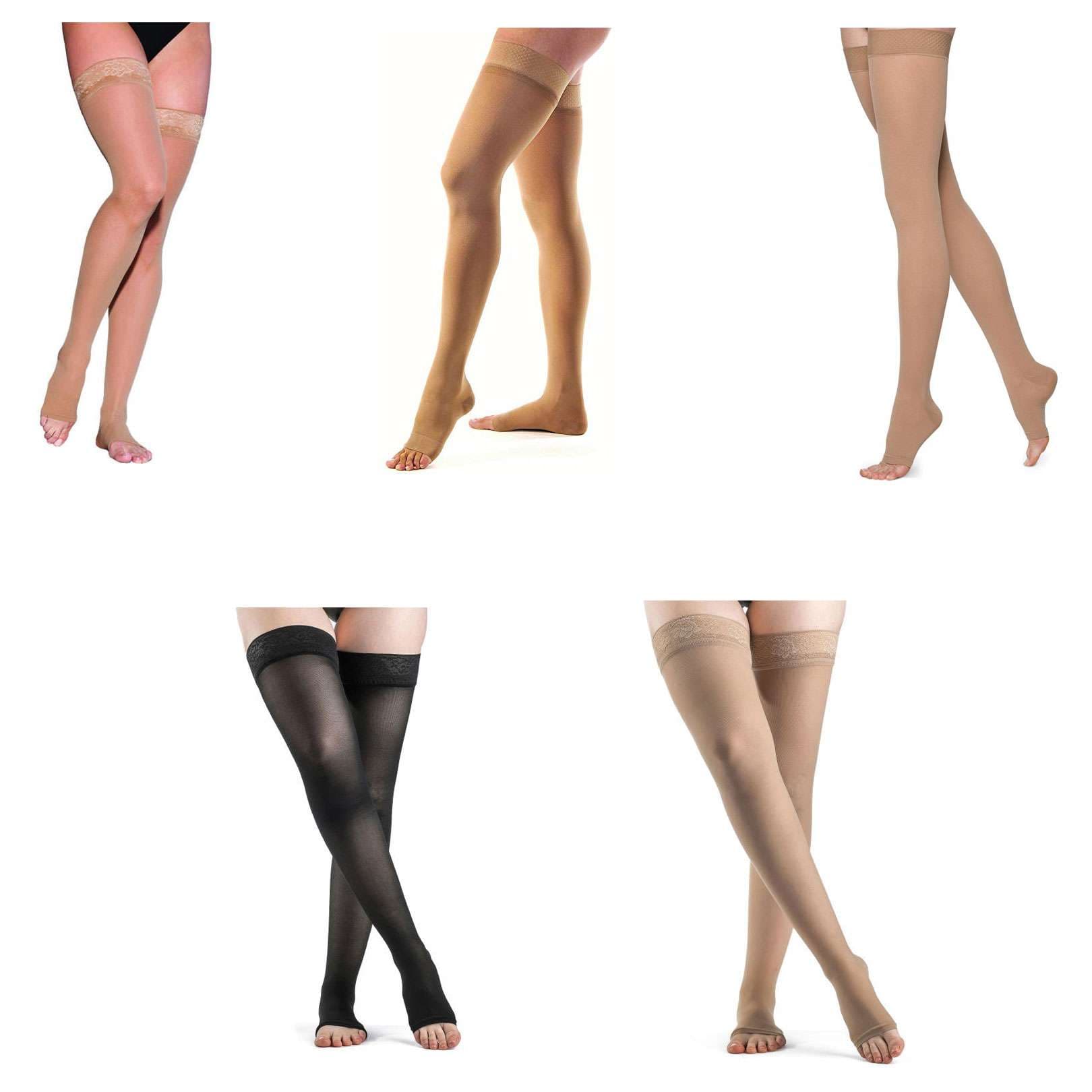Sigvaris Style Sheer Thigh High with Grip-Top Open Toe Compression Stocking, 15-20mmHg - Image 1