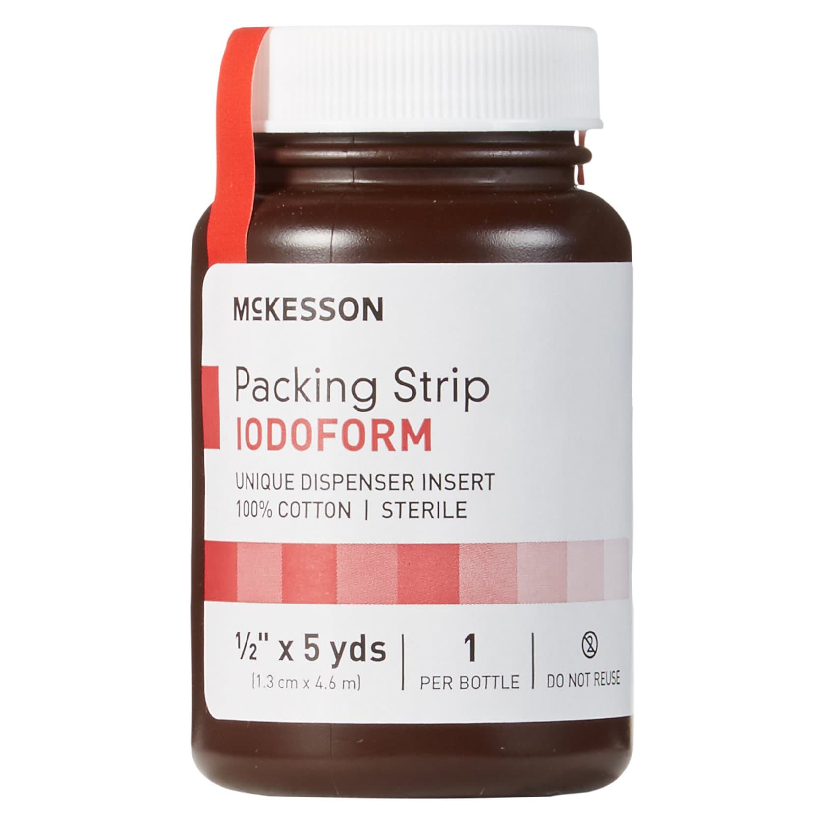 McKesson Wound Packing Strip Pale Yellow Bottle Iodoform Sterile, 1/2 Inch x 5 Yard, Medium - Case of 12 - Image 1