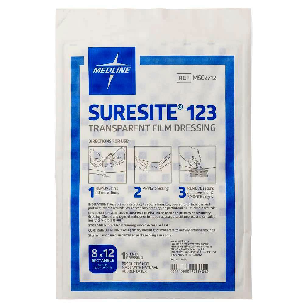 Suresite 123 Transparent Film Dressing, Sterile, 8 x 12 Inch - Each - Image 1