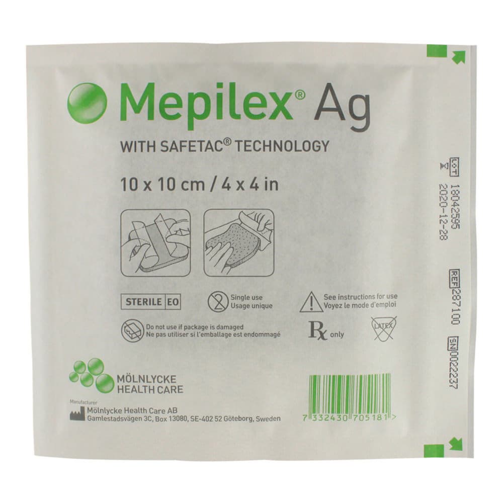 Mepilex Ag Antimicrobial Foam Dressing, 4 x 4 Inch - Each - Image 1