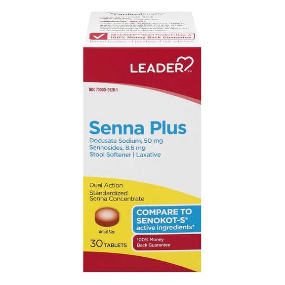 Leader Senna Plus Stool Softener Plus Laxative Tablets, 30 Count - Each