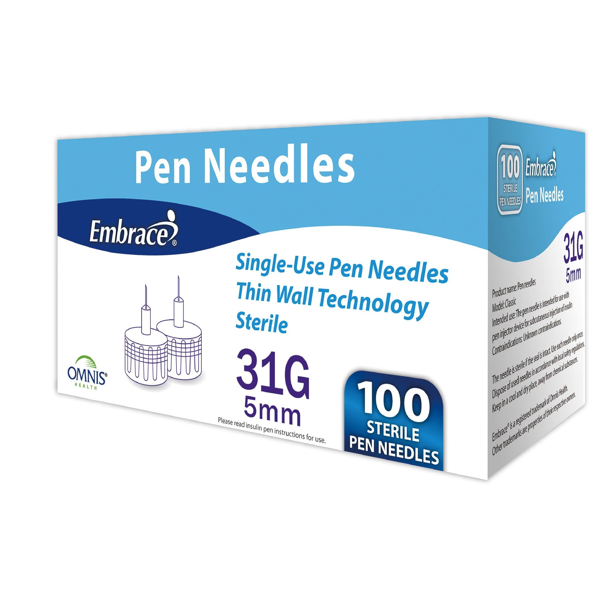 Embrace Insulin Pen Needles, 31G x 5mm - Box of 100 - Image 2